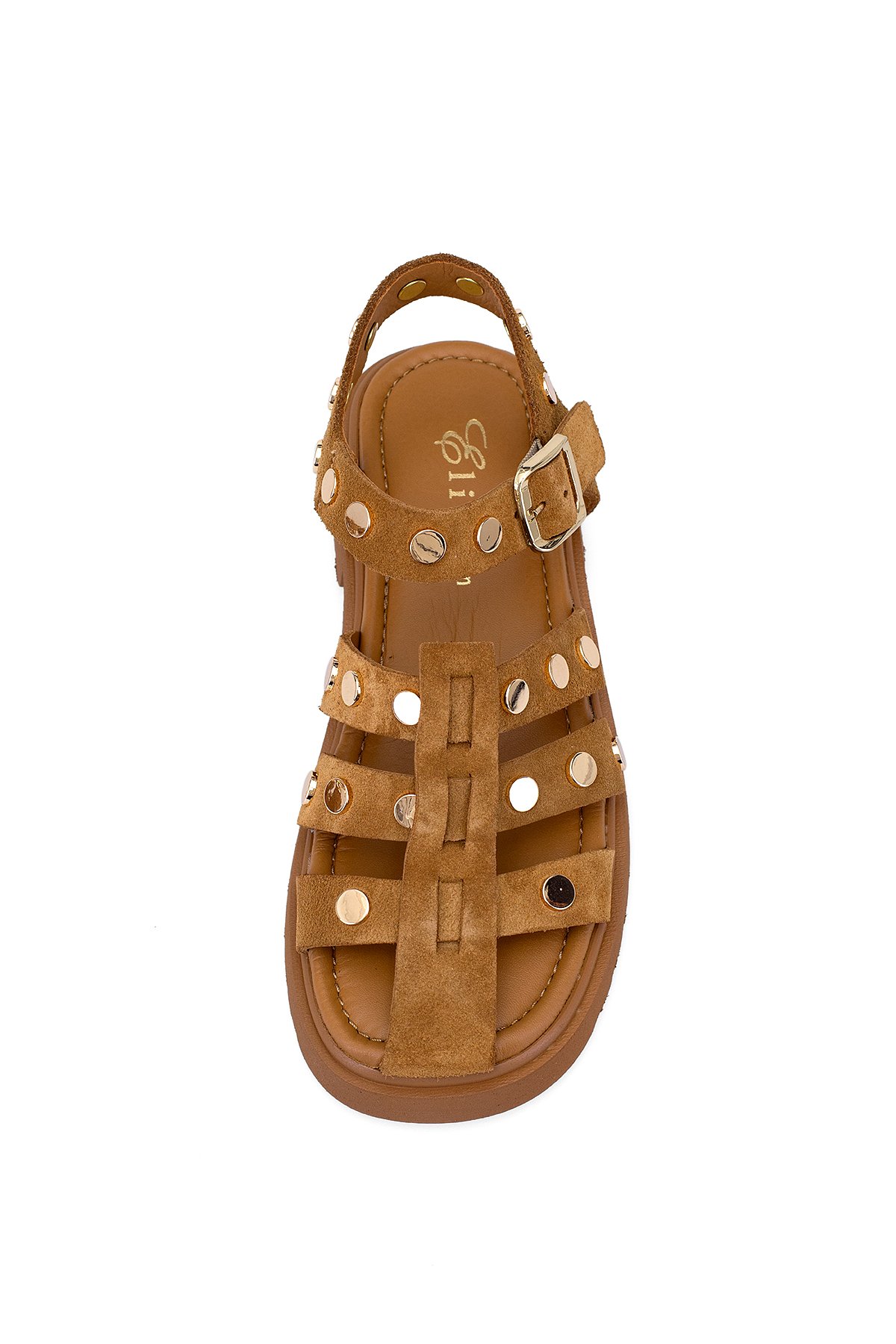 Elit Sylviana Kadın Hakiki Süet Deri Ortopedik Düz Sandalet Taba - Görsel 7