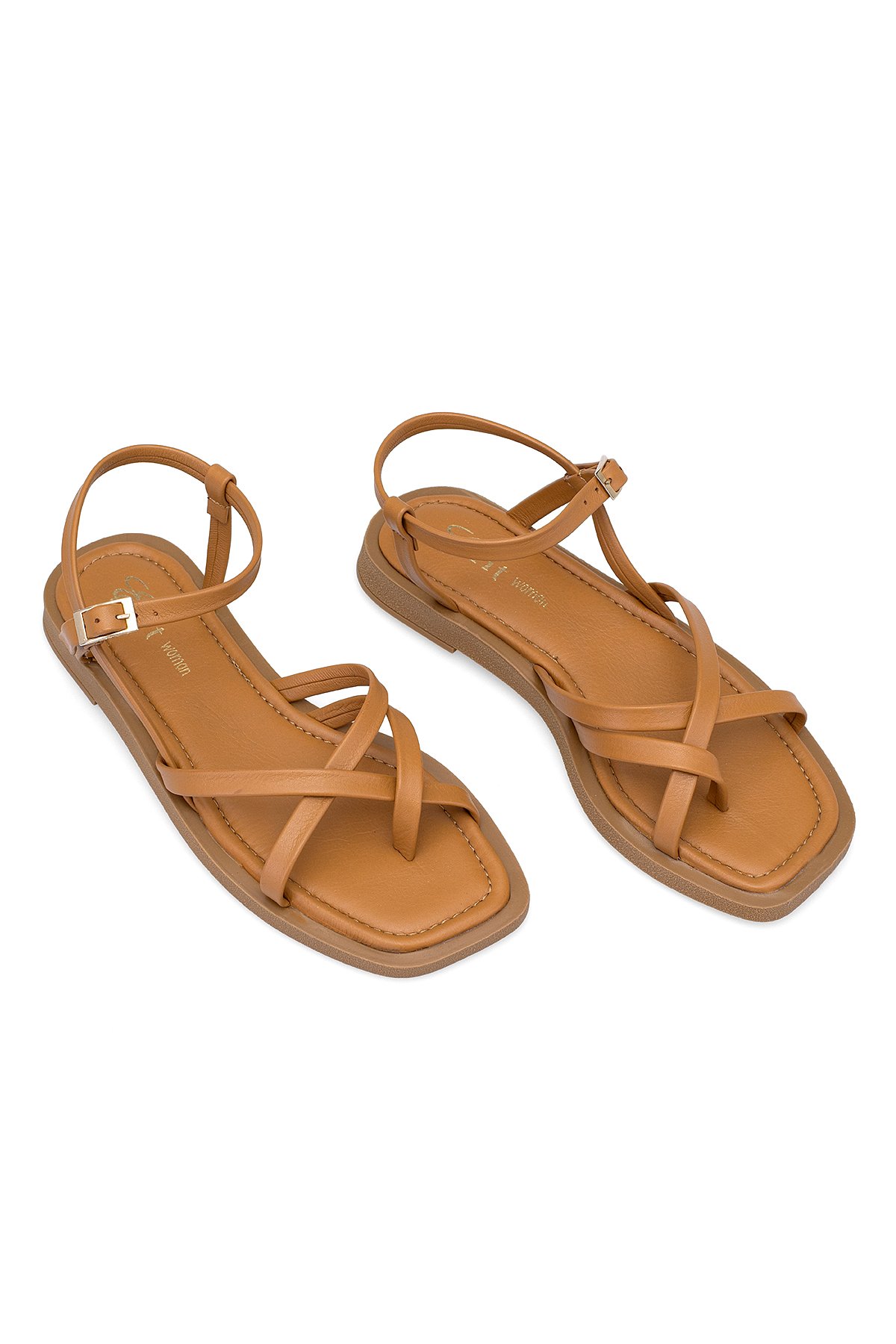 Elit Raveena Kadın Hakiki Deri Ortopedik Düz Sandalet Taba - Görsel 3