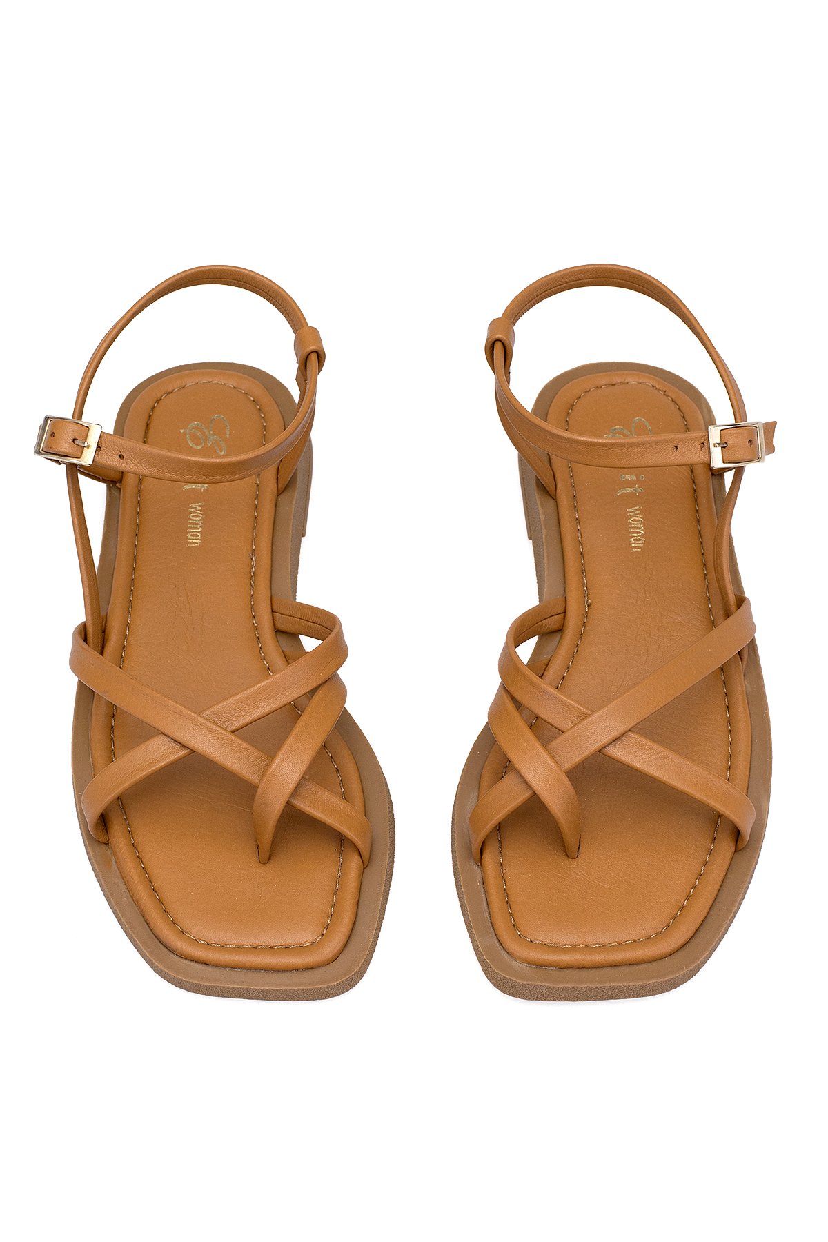 Elit Raveena Kadın Hakiki Deri Ortopedik Düz Sandalet Taba - Görsel 4