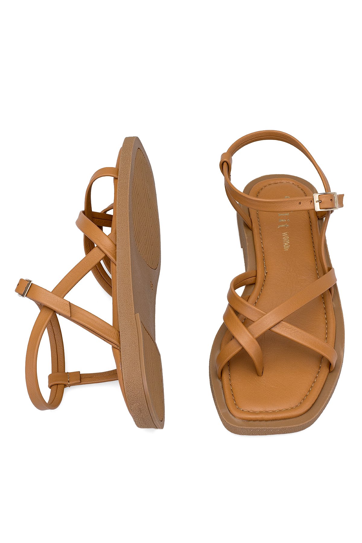 Elit Raveena Kadın Hakiki Deri Ortopedik Düz Sandalet Taba - Görsel 5