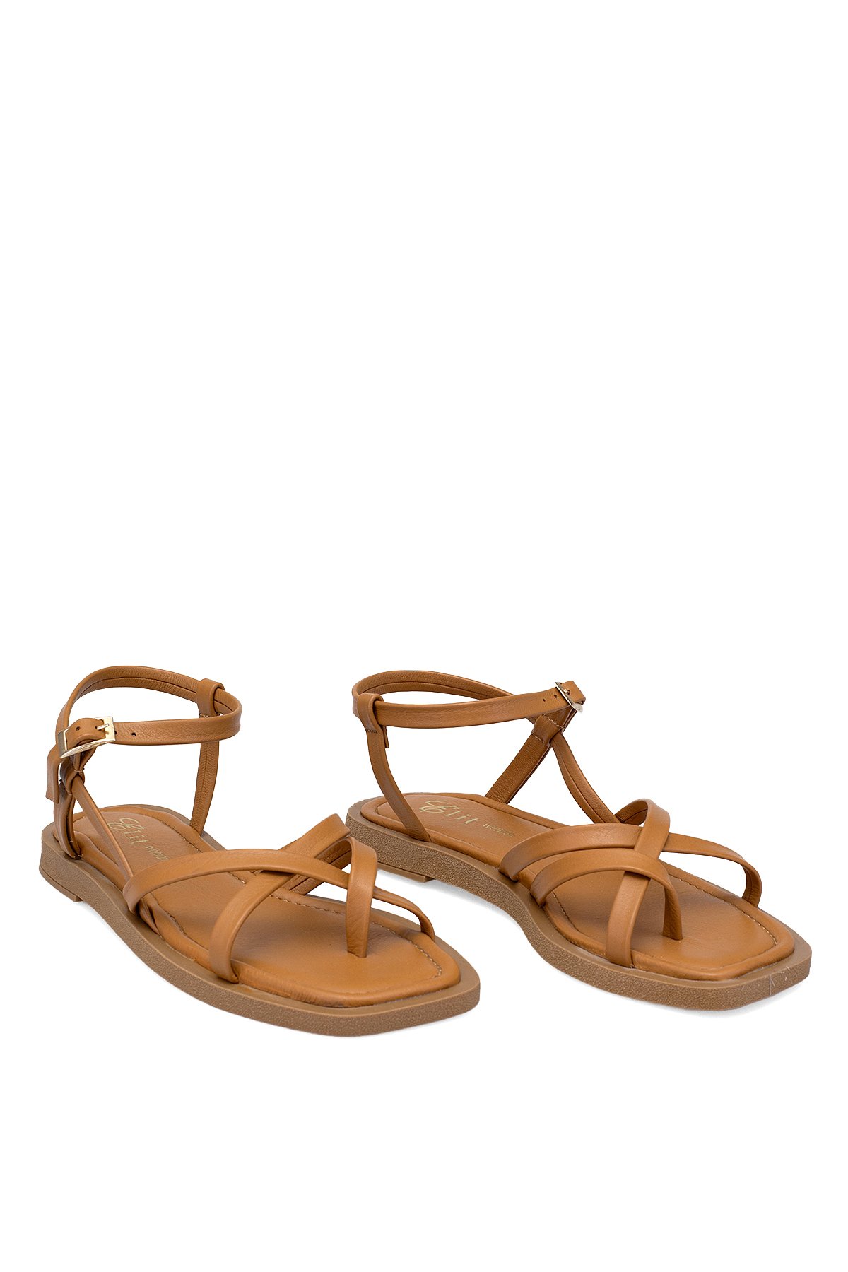 Elit Raveena Kadın Hakiki Deri Ortopedik Düz Sandalet Taba - Görsel 8