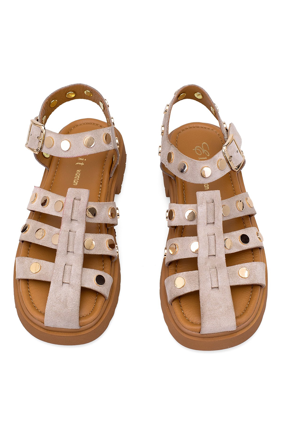 Elit Sylviana Kadın Hakiki Süet Deri Ortopedik Düz Sandalet Gri - Görsel 4