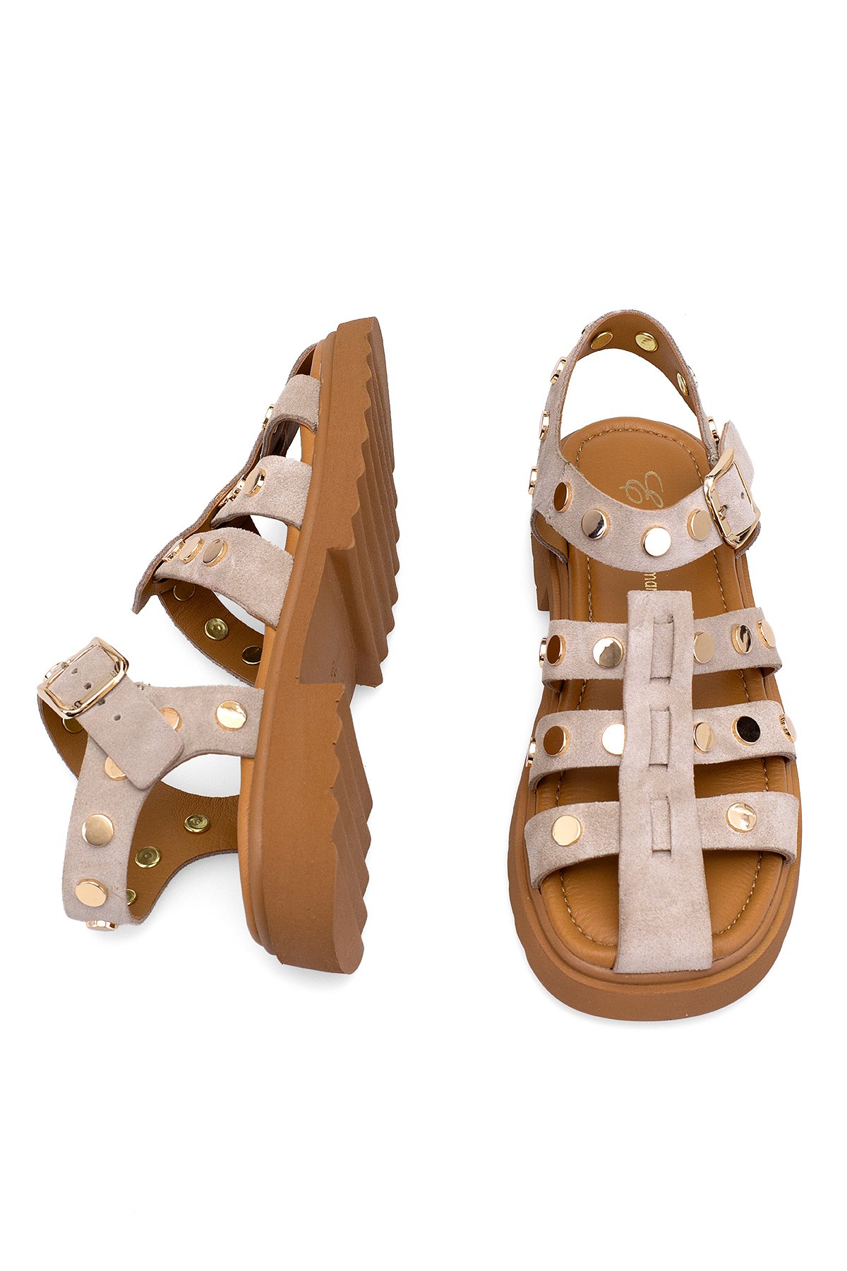 Elit Sylviana Kadın Hakiki Süet Deri Ortopedik Düz Sandalet Gri - Görsel 5