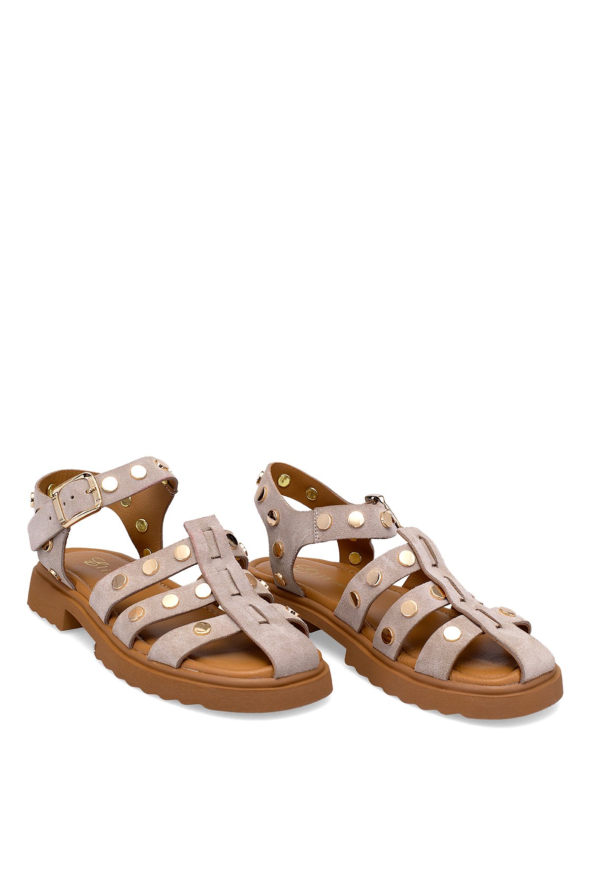 Elit Sylviana Kadın Hakiki Süet Deri Ortopedik Düz Sandalet Gri - Görsel 8