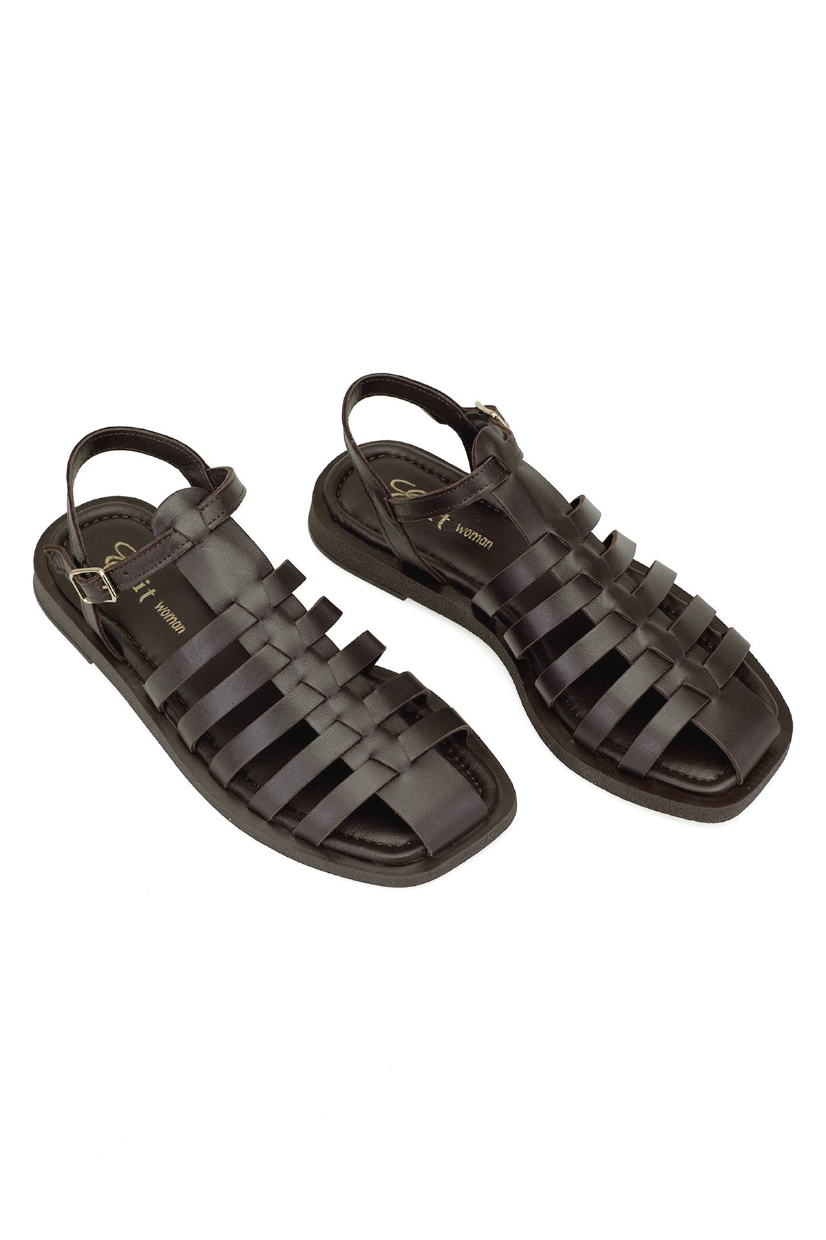 Elit Camila Kadın Hakiki Deri Ortopedik Düz Sandalet Kahverengi - Görsel 4