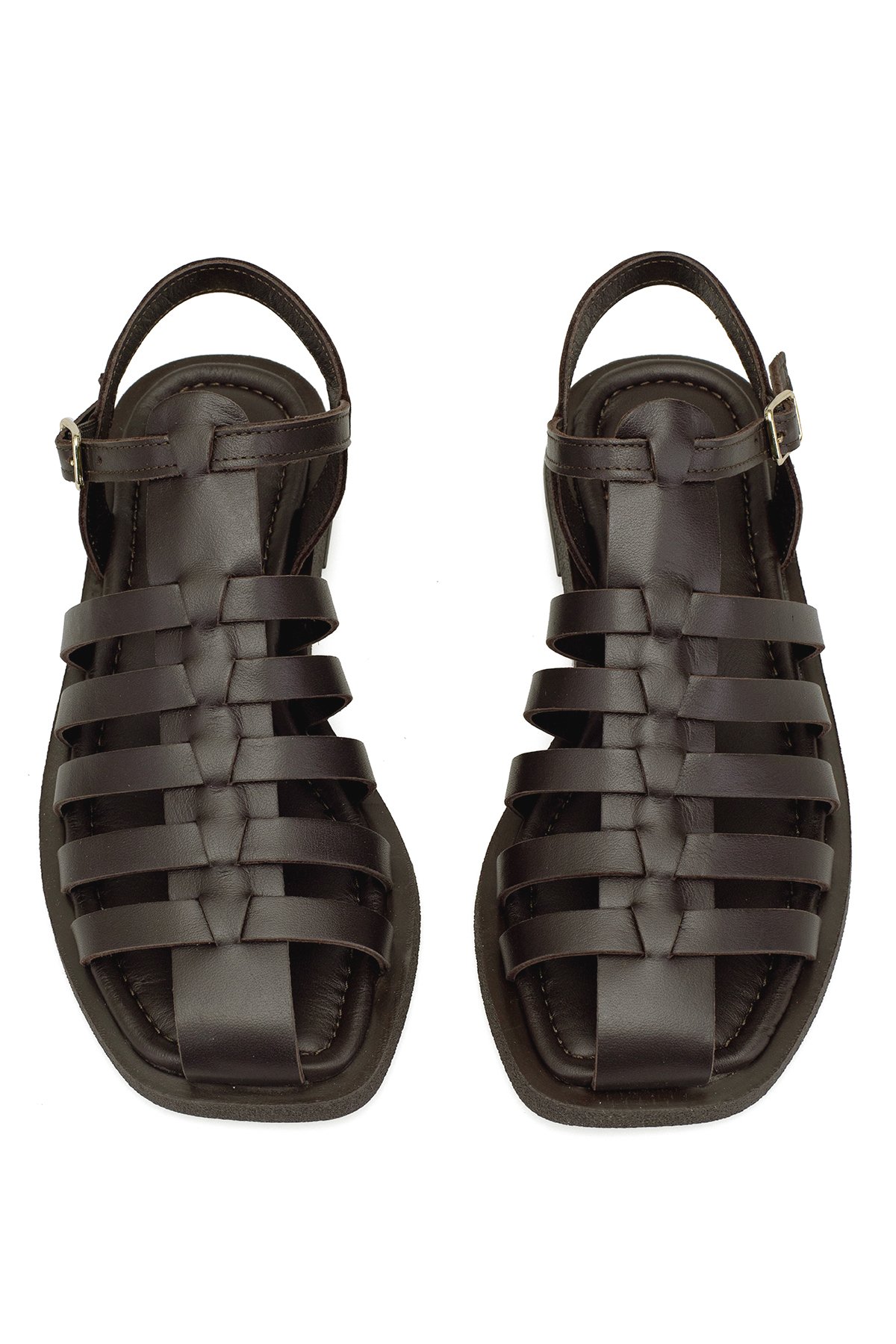 Elit Camila Kadın Hakiki Deri Ortopedik Düz Sandalet Kahverengi - Görsel 5