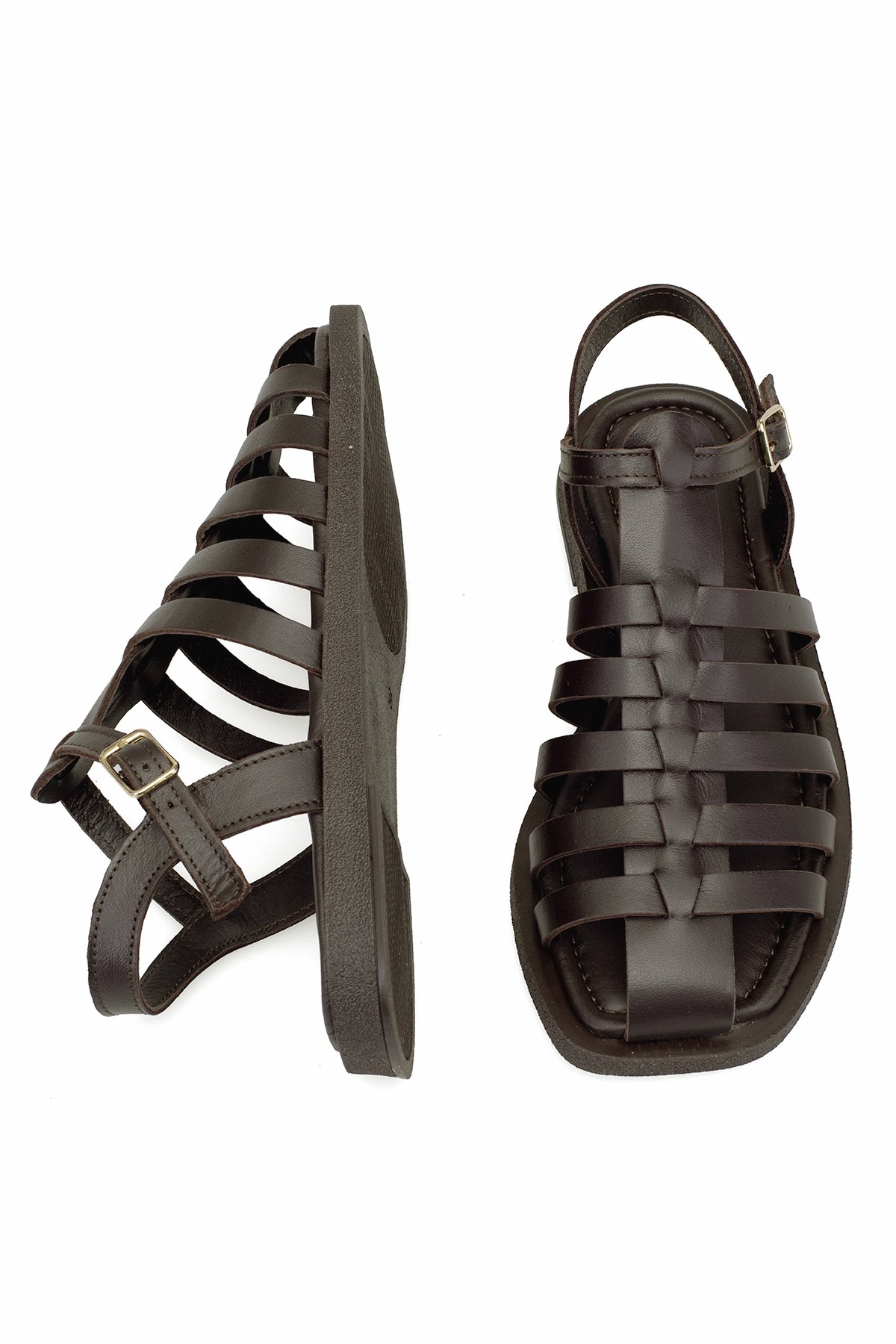 Elit Camila Kadın Hakiki Deri Ortopedik Düz Sandalet Kahverengi - Görsel 6