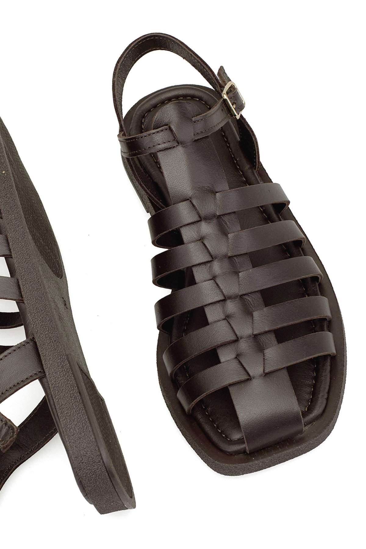 Elit Camila Kadın Hakiki Deri Ortopedik Düz Sandalet Kahverengi - Görsel 7