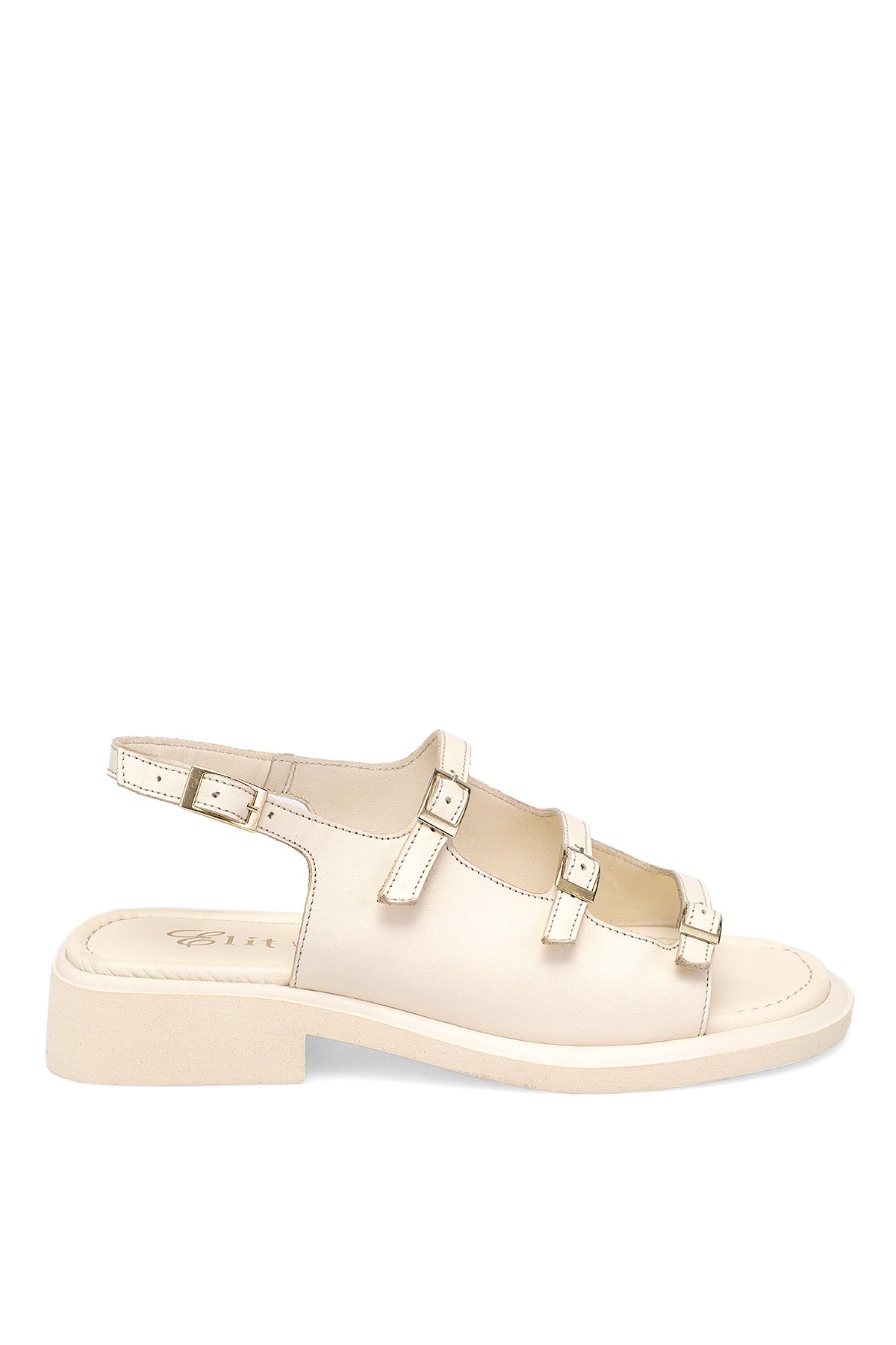 Elit Vivienne Kadın Hakiki Deri Ortopedik Düz Sandalet Bej - Görsel 2