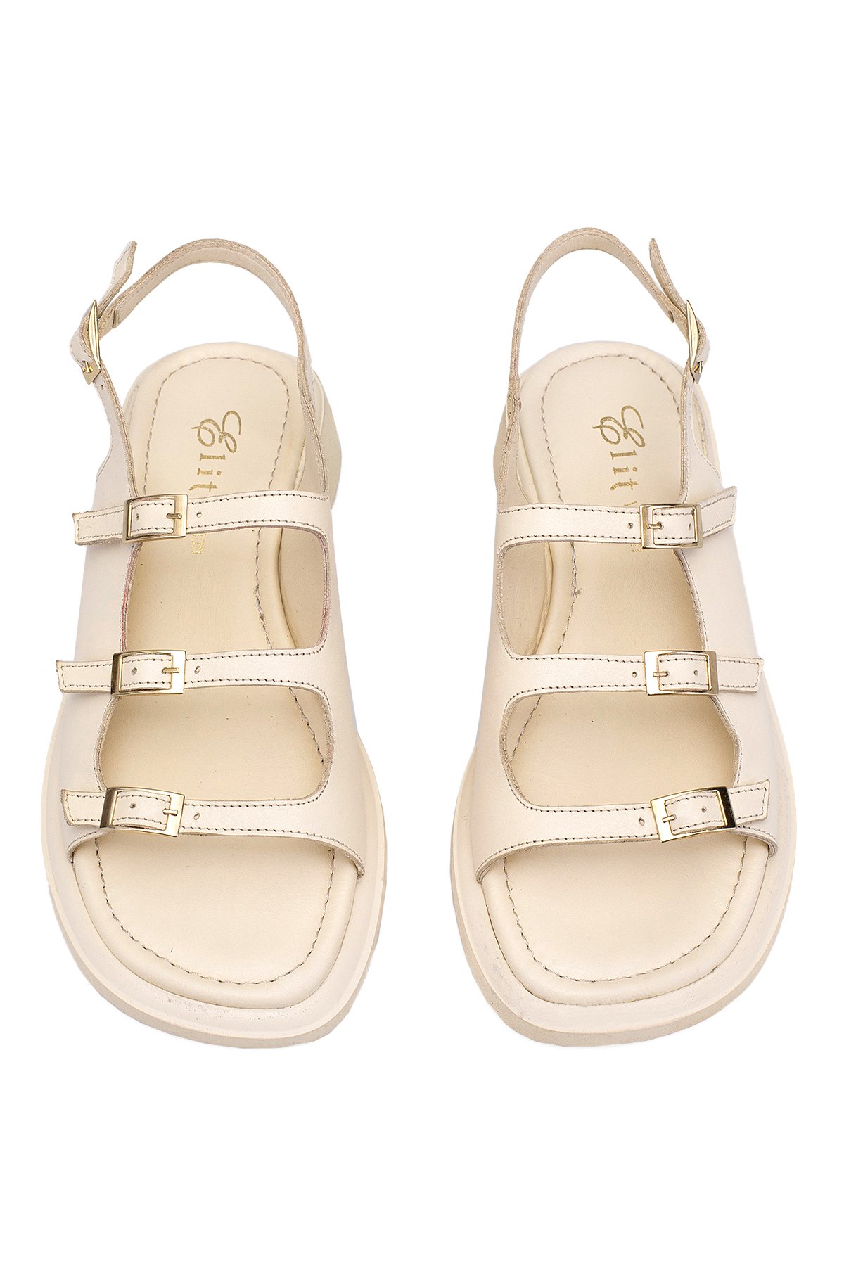 Elit Vivienne Kadın Hakiki Deri Ortopedik Düz Sandalet Bej - Görsel 4