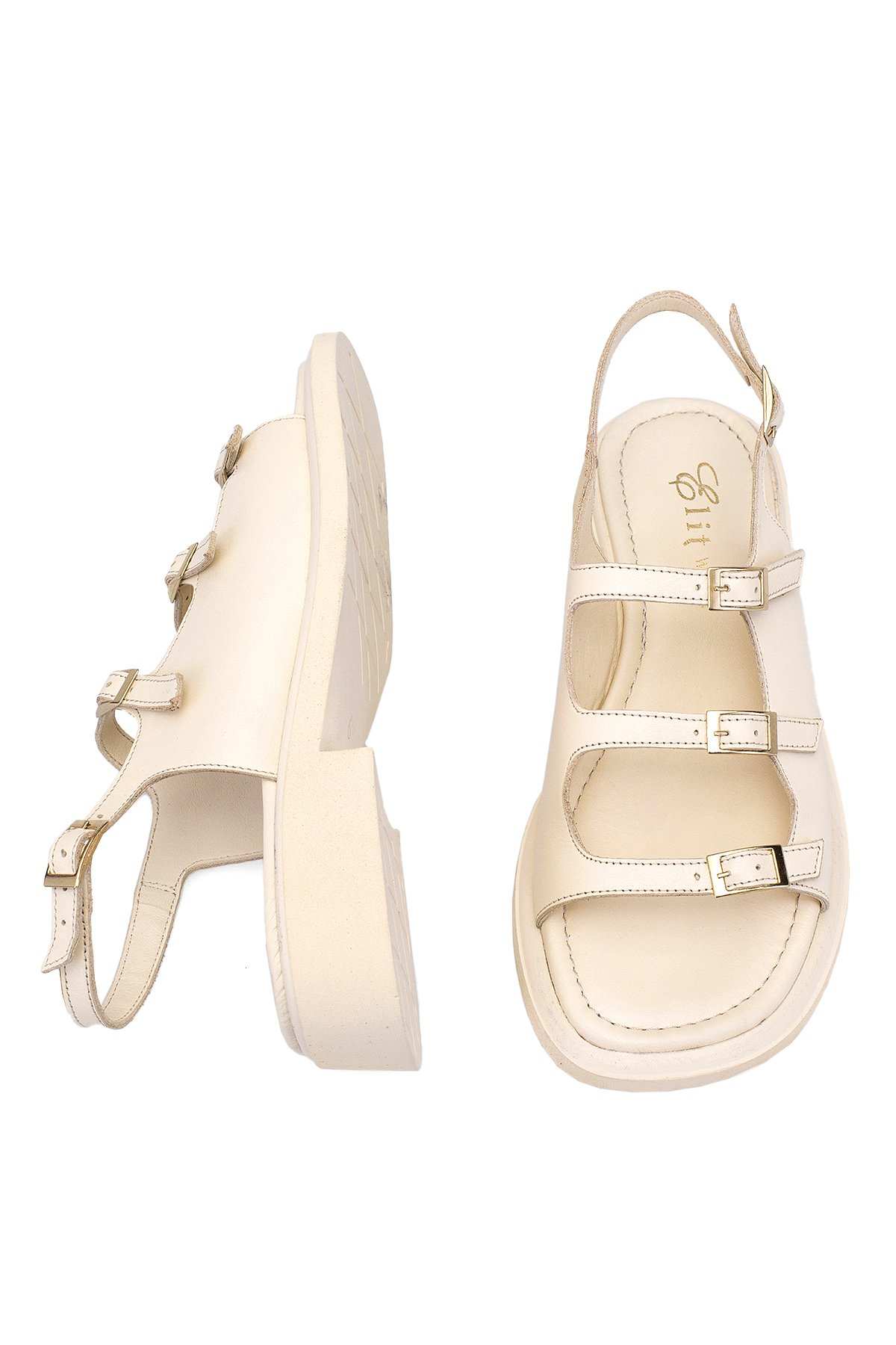 Elit Vivienne Kadın Hakiki Deri Ortopedik Düz Sandalet Bej - Görsel 5