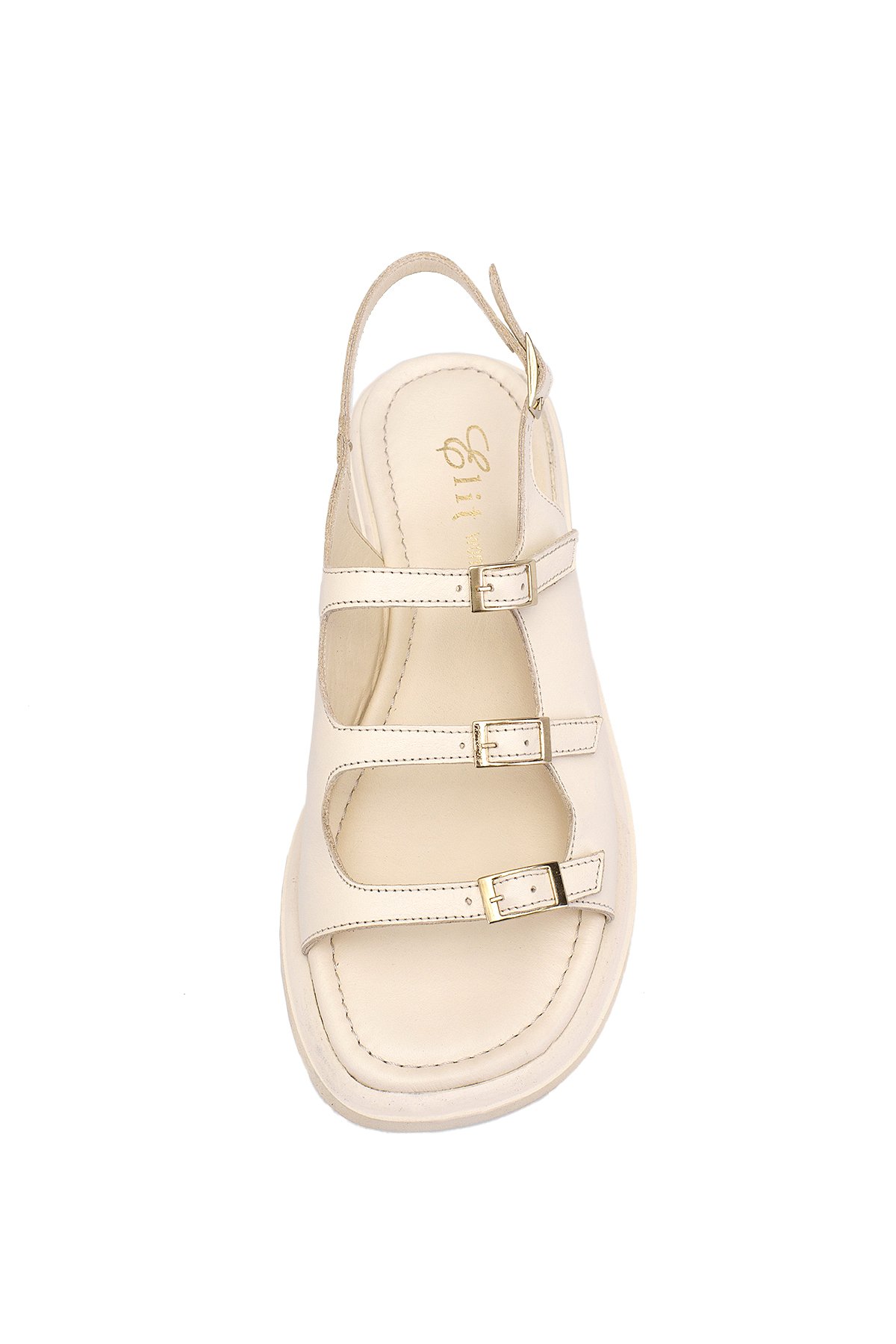 Elit Vivienne Kadın Hakiki Deri Ortopedik Düz Sandalet Bej - Görsel 7