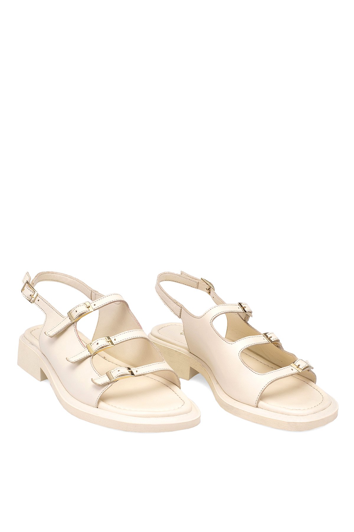 Elit Vivienne Kadın Hakiki Deri Ortopedik Düz Sandalet Bej - Görsel 8
