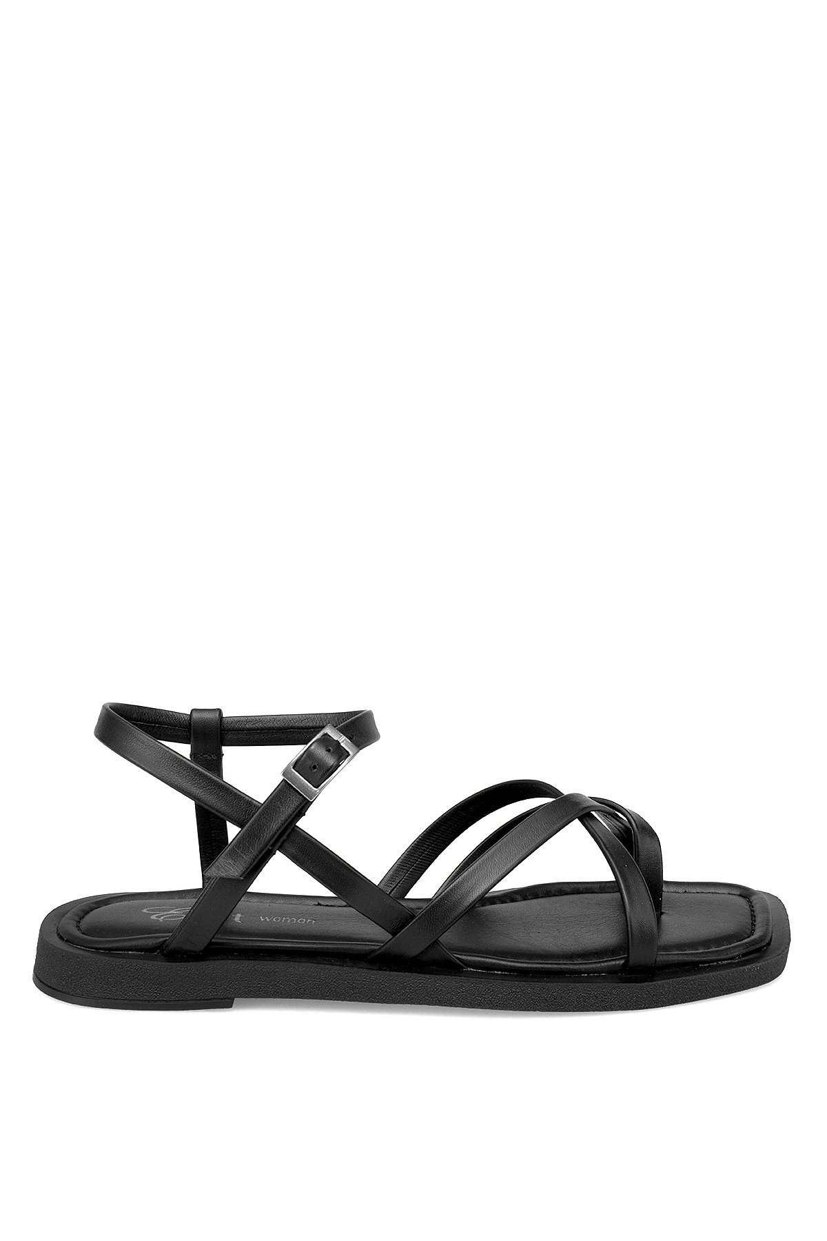 Elit Raveena Kadın Hakiki Deri Ortopedik Düz Sandalet Siyah - Görsel 2