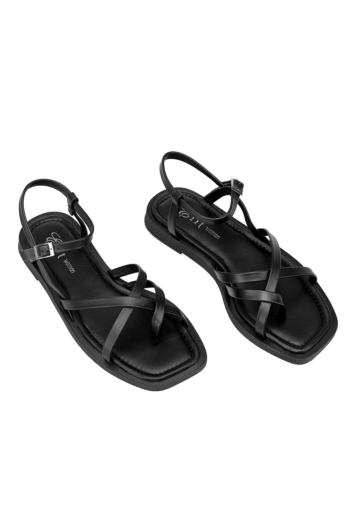 Elit Raveena Kadın Hakiki Deri Ortopedik Düz Sandalet Siyah - Görsel 3