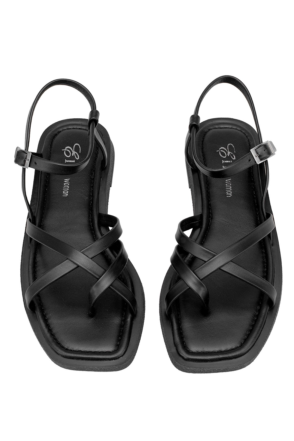 Elit Raveena Kadın Hakiki Deri Ortopedik Düz Sandalet Siyah - Görsel 4