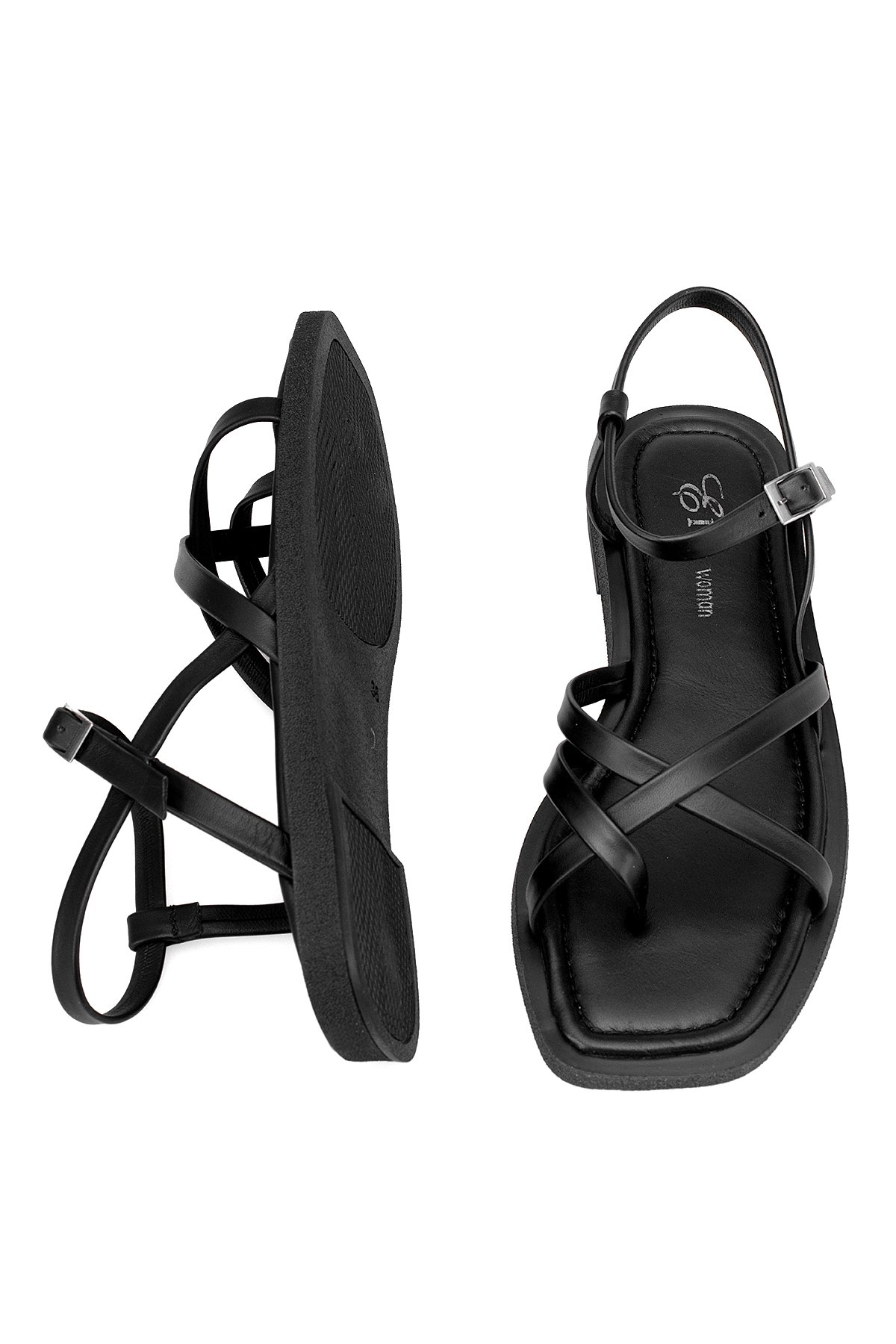 Elit Raveena Kadın Hakiki Deri Ortopedik Düz Sandalet Siyah - Görsel 5