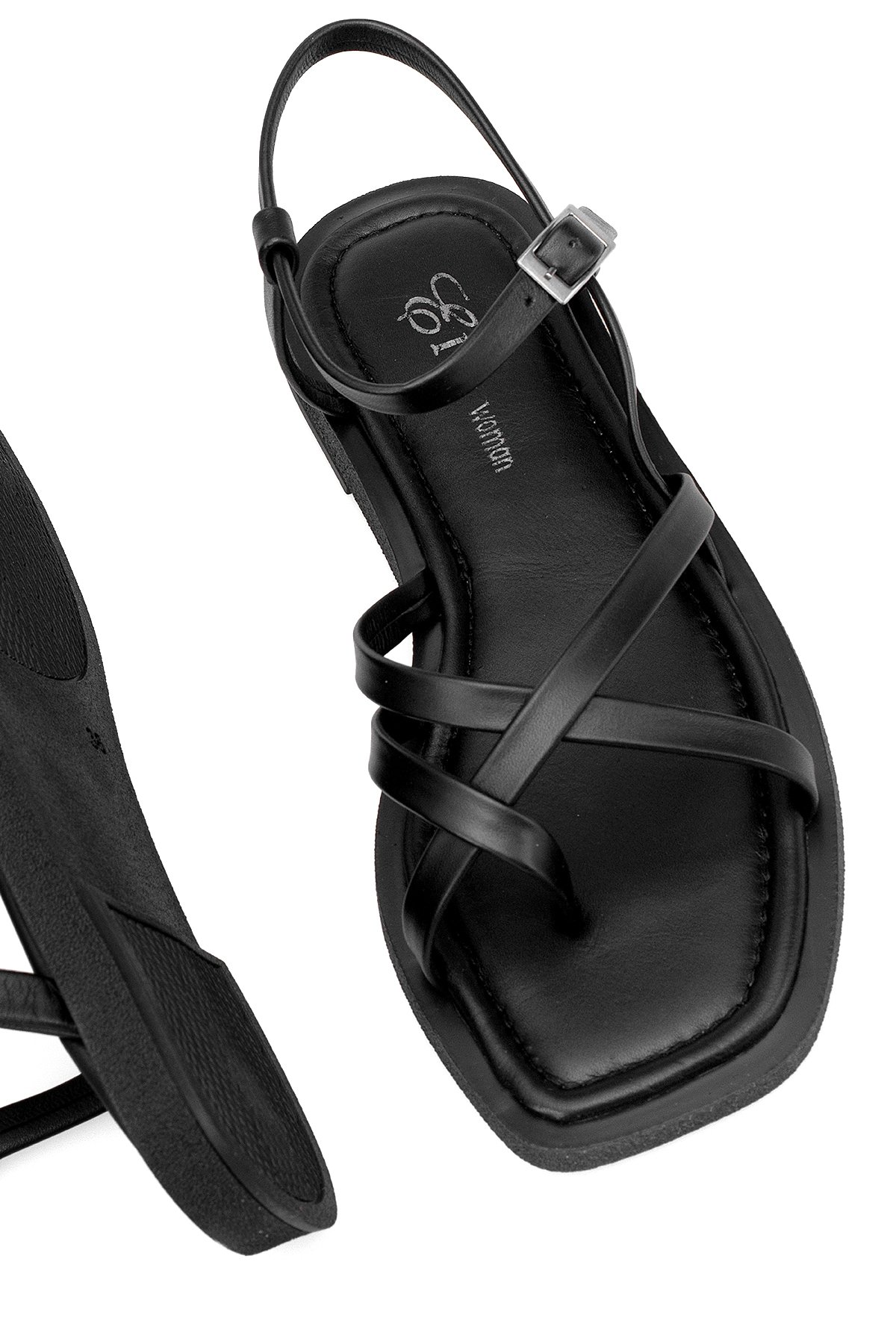 Elit Raveena Kadın Hakiki Deri Ortopedik Düz Sandalet Siyah - Görsel 6