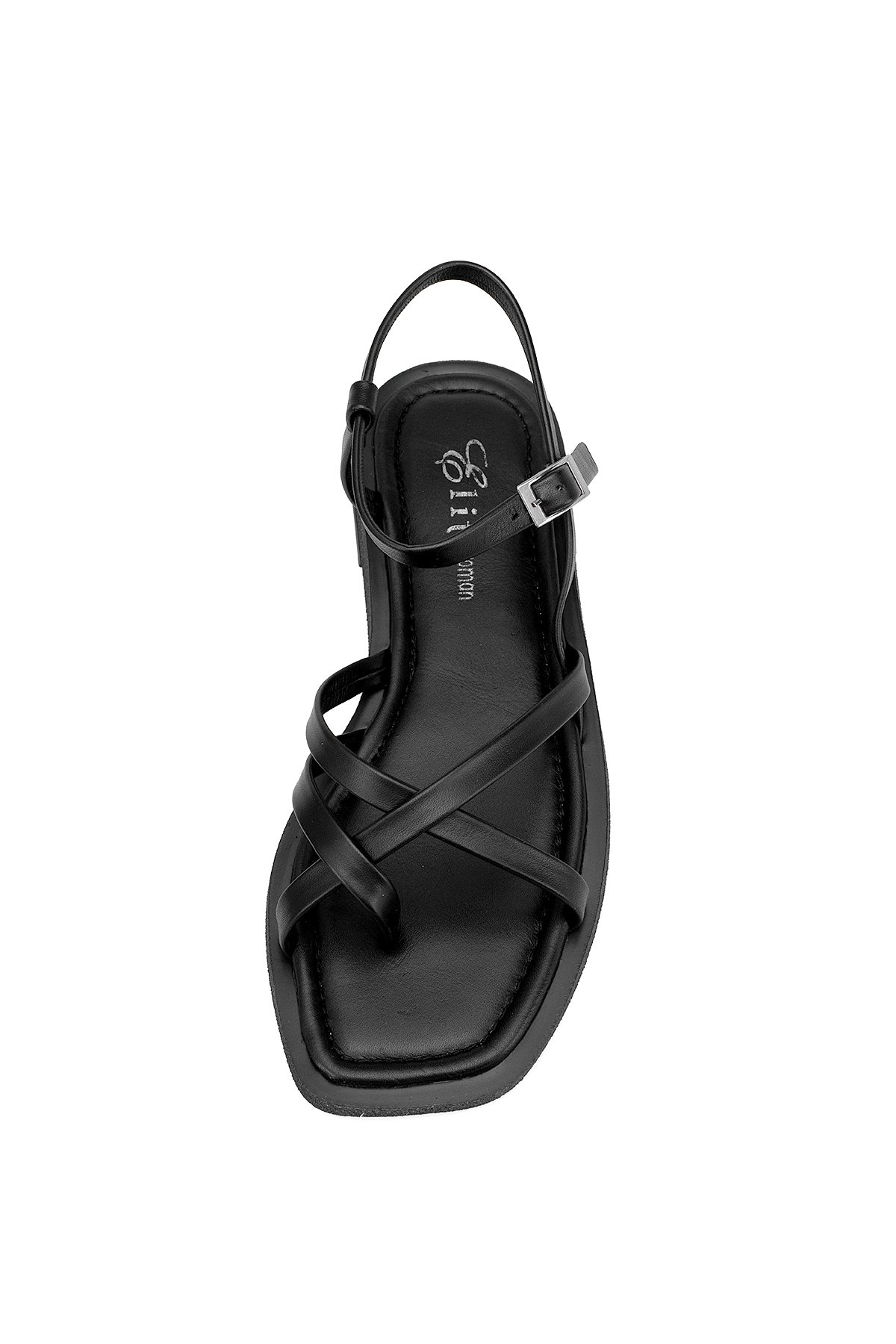 Elit Raveena Kadın Hakiki Deri Ortopedik Düz Sandalet Siyah - Görsel 7