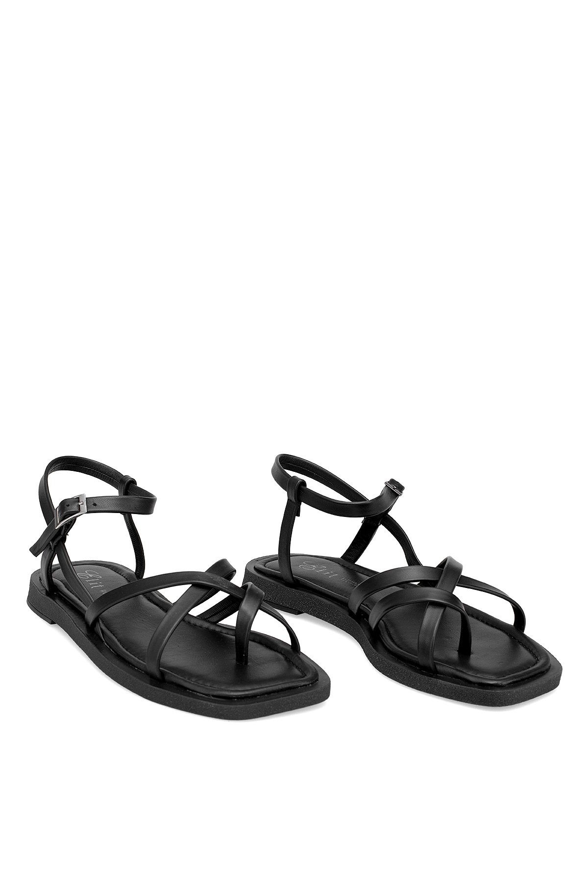 Elit Raveena Kadın Hakiki Deri Ortopedik Düz Sandalet Siyah - Görsel 8