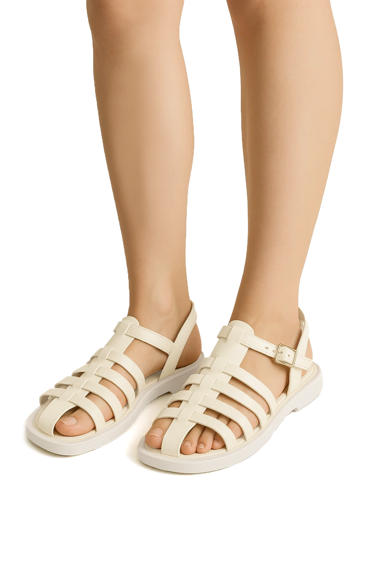 Elit Camila Kadın Hakiki Deri Ortopedik Düz Sandalet Bej - Görsel 2