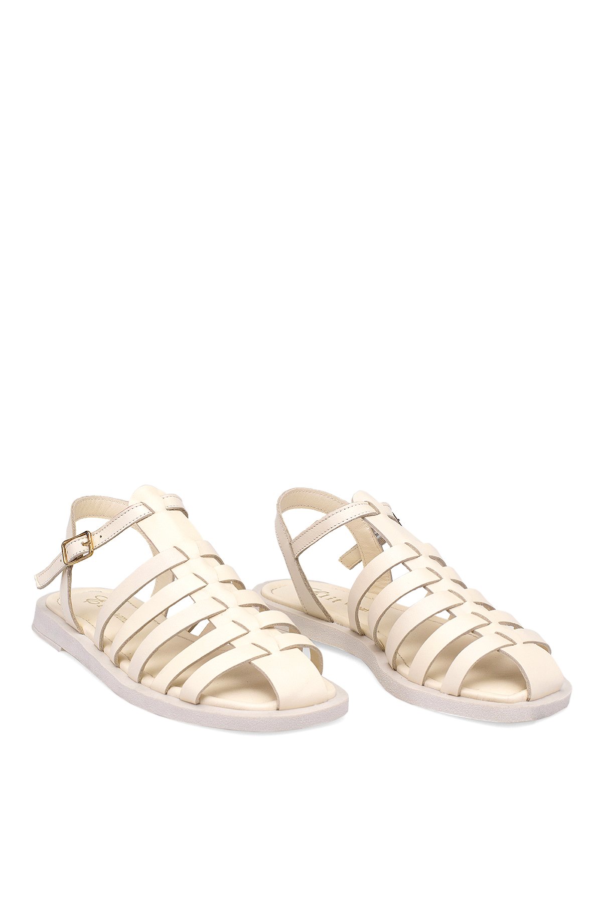 Elit Camila Kadın Hakiki Deri Ortopedik Düz Sandalet Bej - Görsel 3