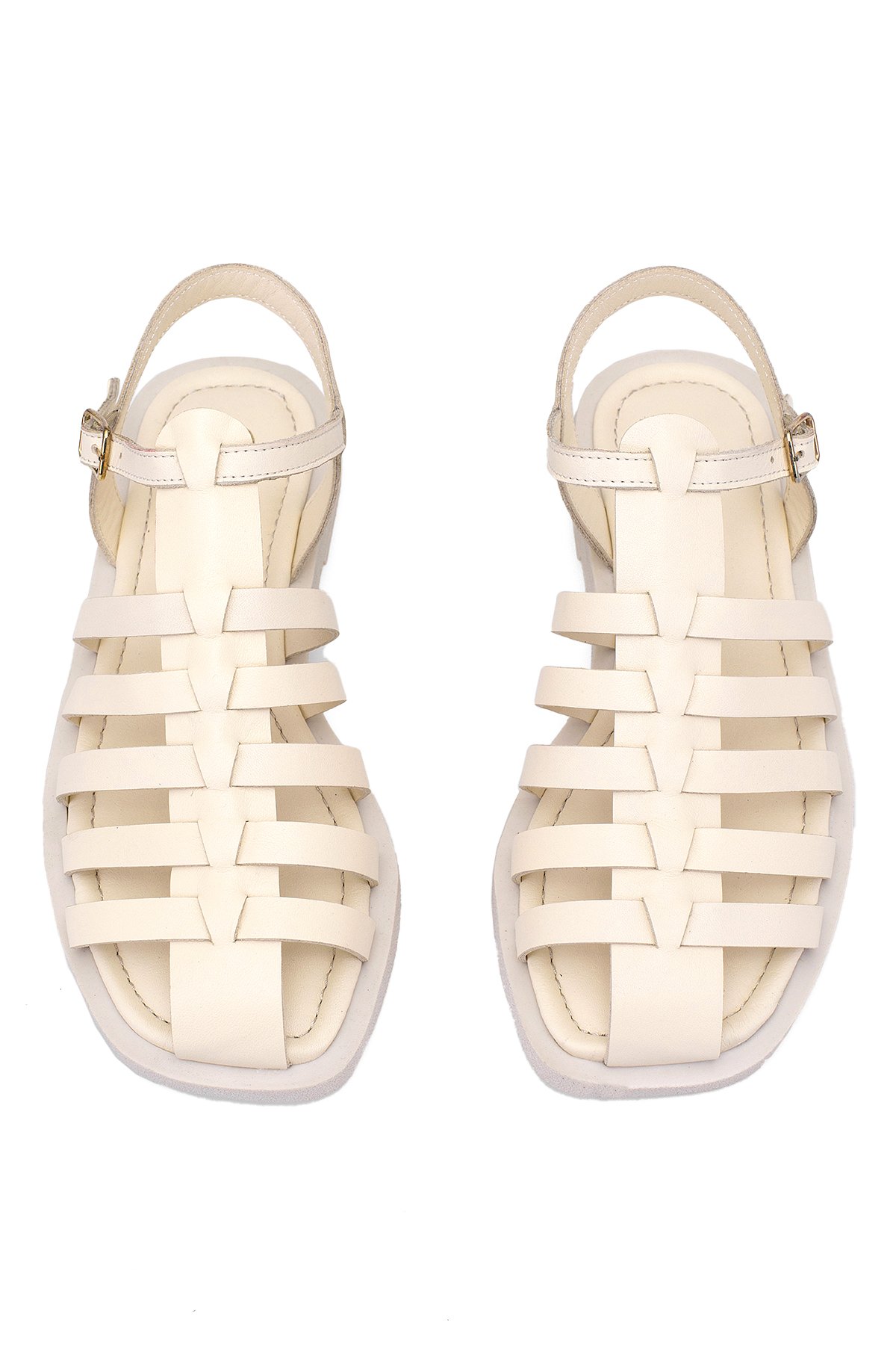 Elit Camila Kadın Hakiki Deri Ortopedik Düz Sandalet Bej - Görsel 5