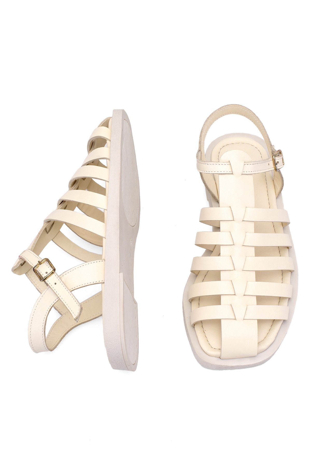 Elit Camila Kadın Hakiki Deri Ortopedik Düz Sandalet Bej - Görsel 6