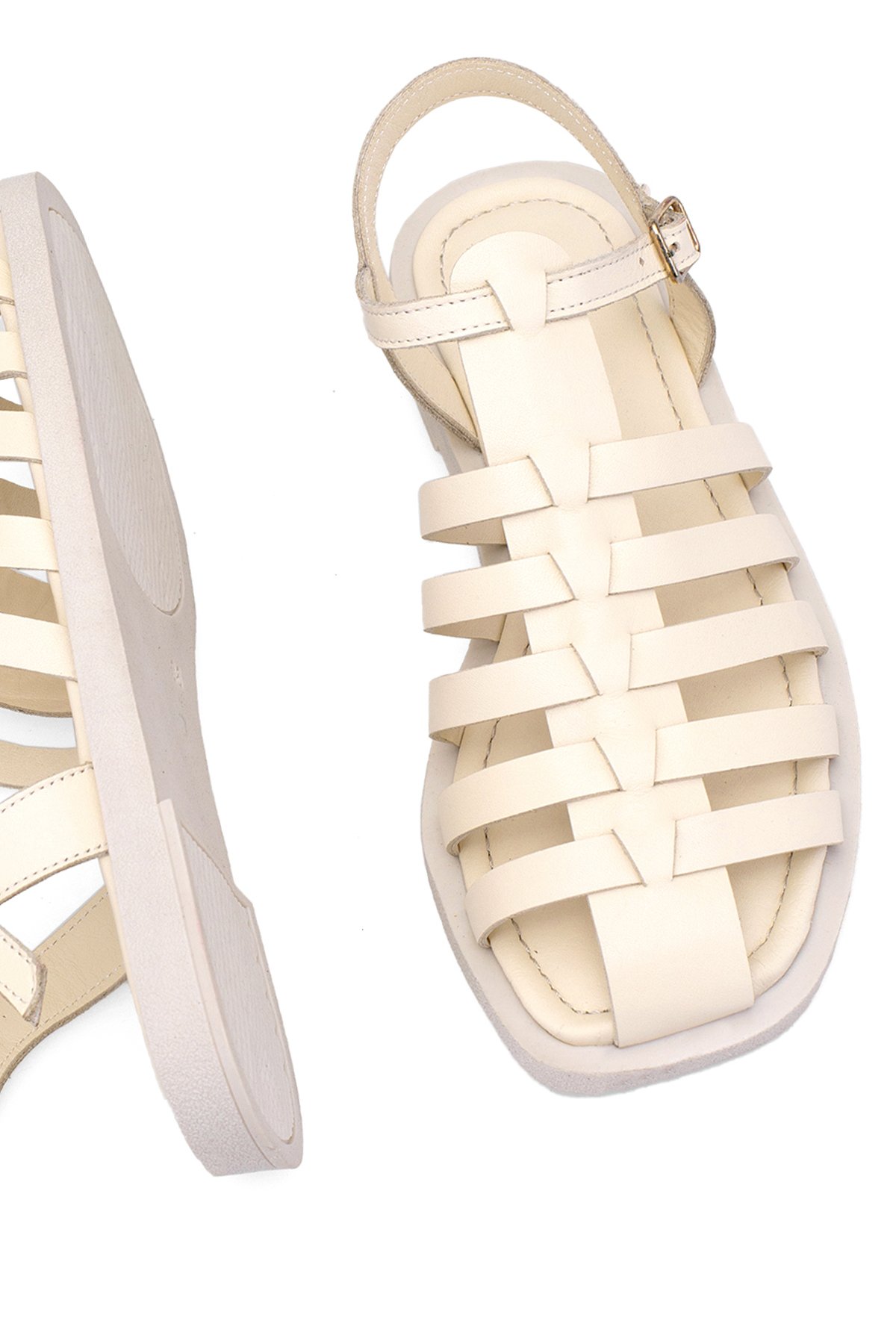 Elit Camila Kadın Hakiki Deri Ortopedik Düz Sandalet Bej - Görsel 7