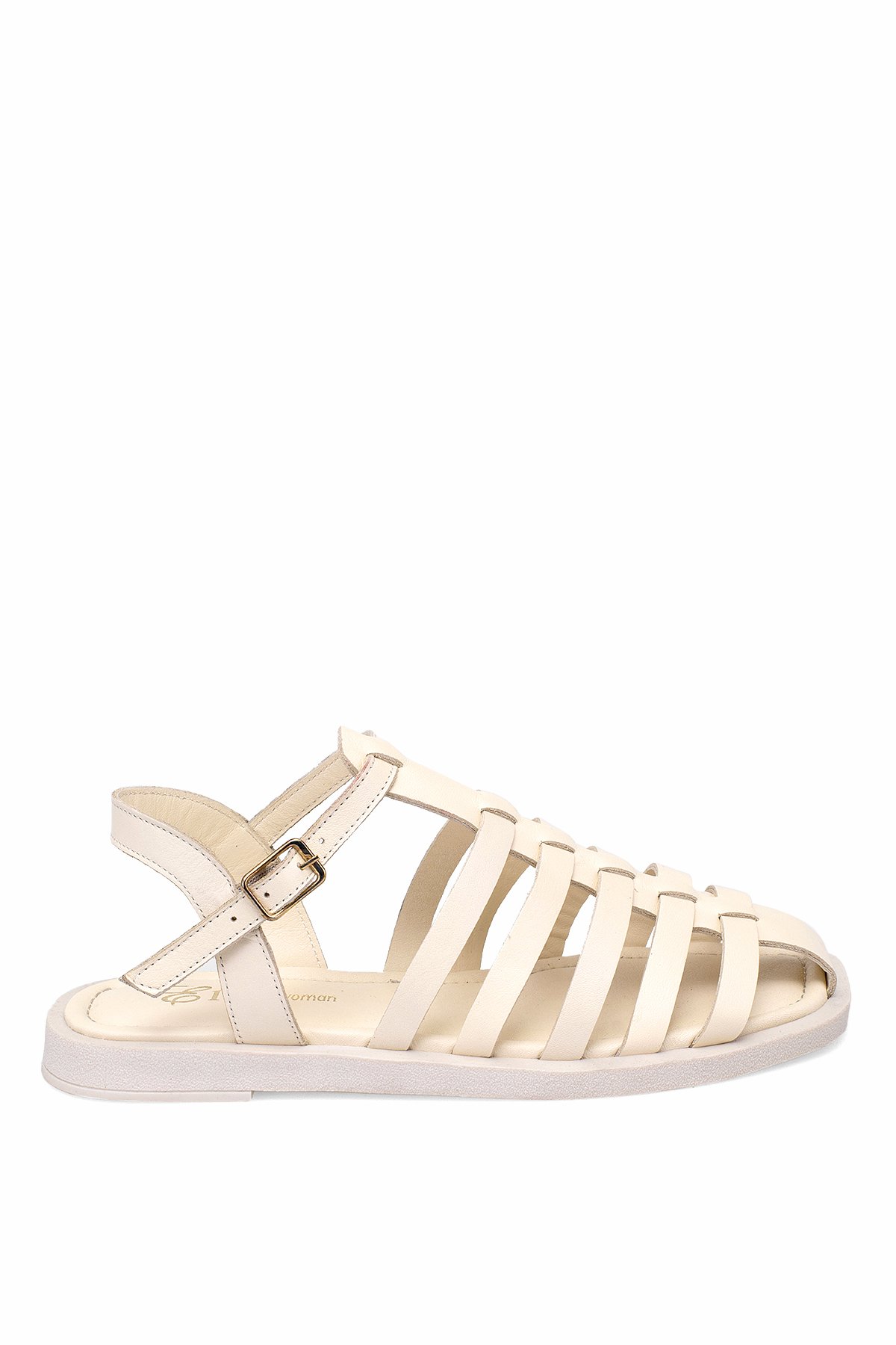 Elit Camila Kadın Hakiki Deri Ortopedik Düz Sandalet Bej - Görsel 9