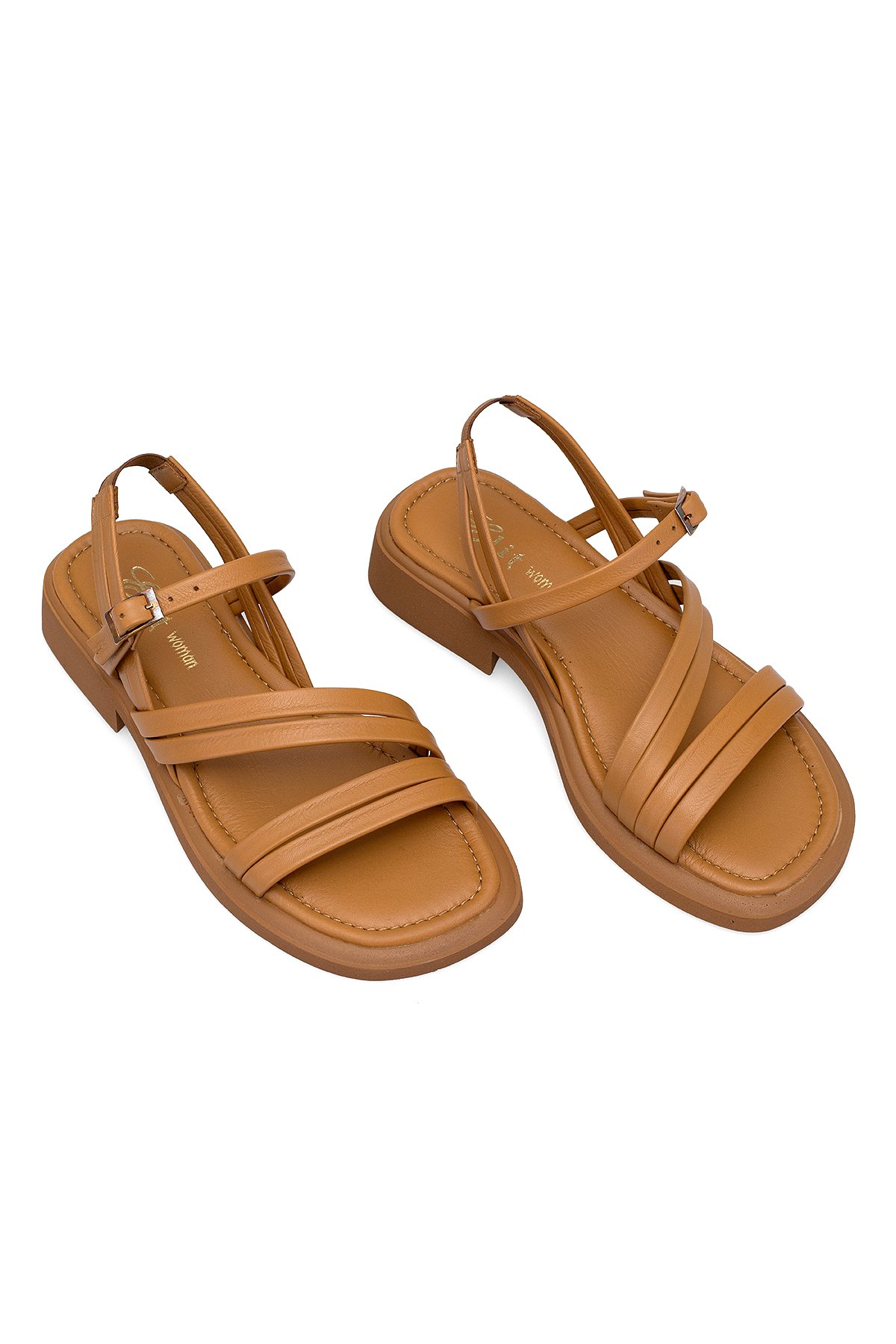 Elit Althea Kadın Hakiki Deri Ortopedik Düz Sandalet Taba - Görsel 3