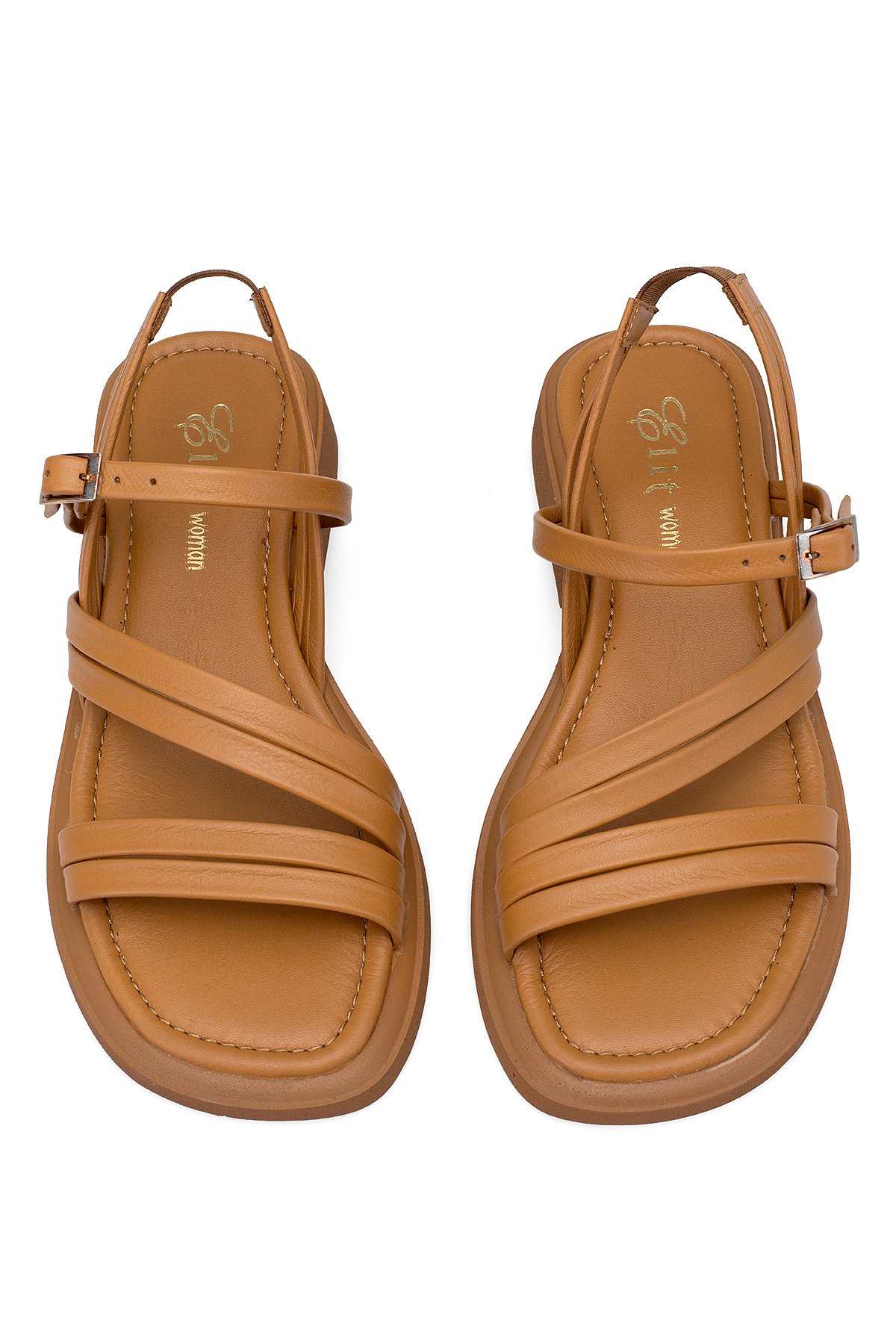 Elit Althea Kadın Hakiki Deri Ortopedik Düz Sandalet Taba - Görsel 4