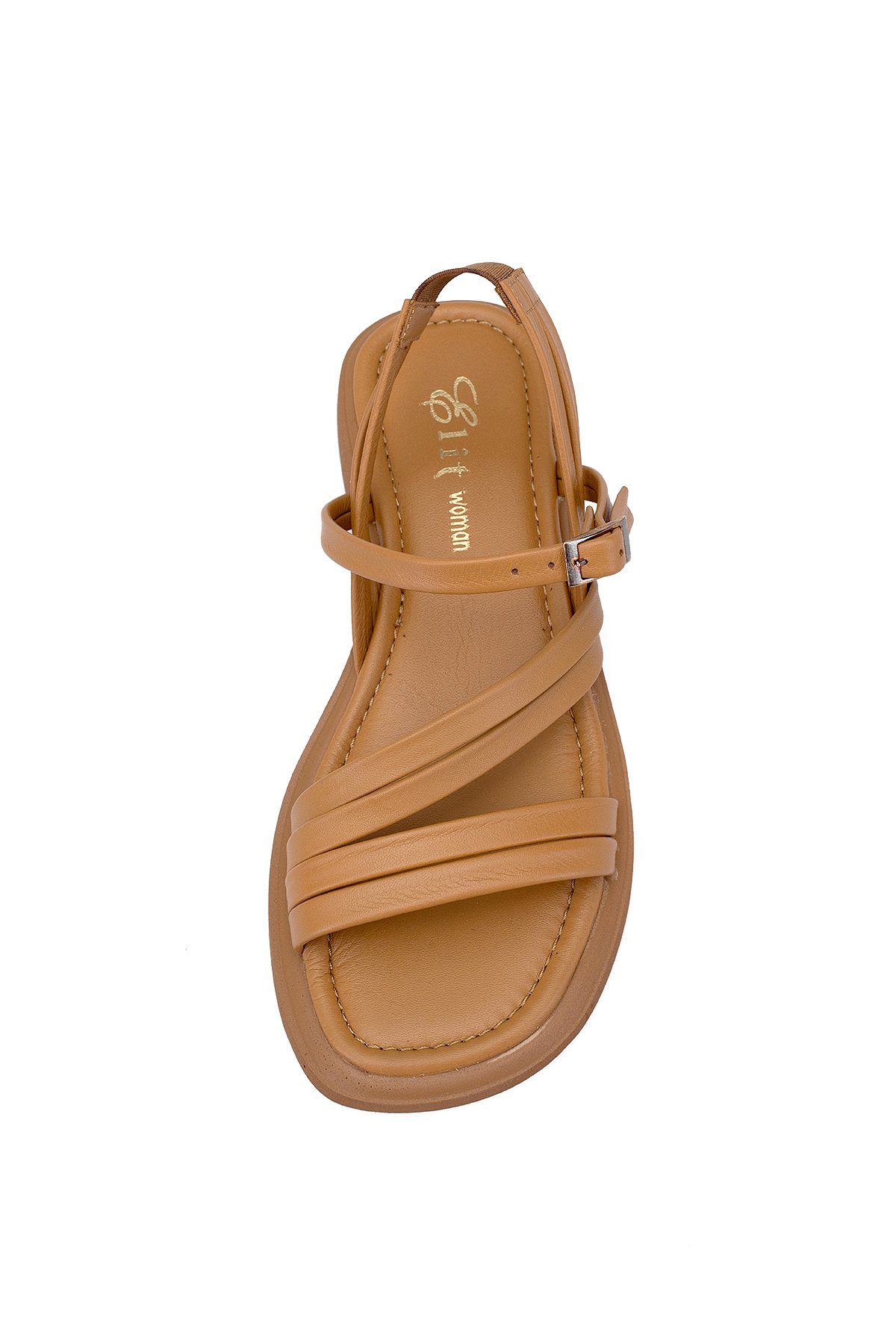 Elit Althea Kadın Hakiki Deri Ortopedik Düz Sandalet Taba - Görsel 7