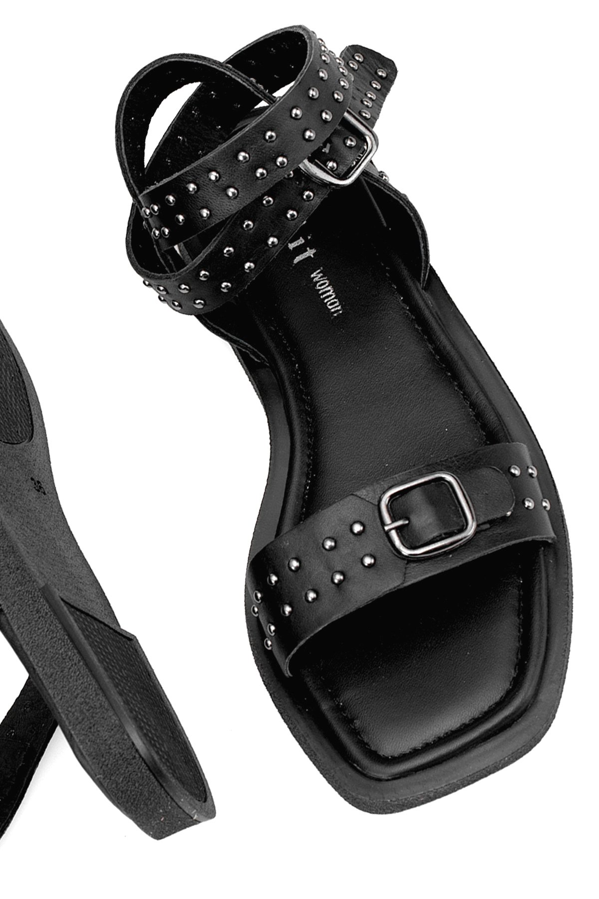 Elit Maribelle Kadın Hakiki Deri Ortopedik Düz Sandalet Siyah - Görsel 5