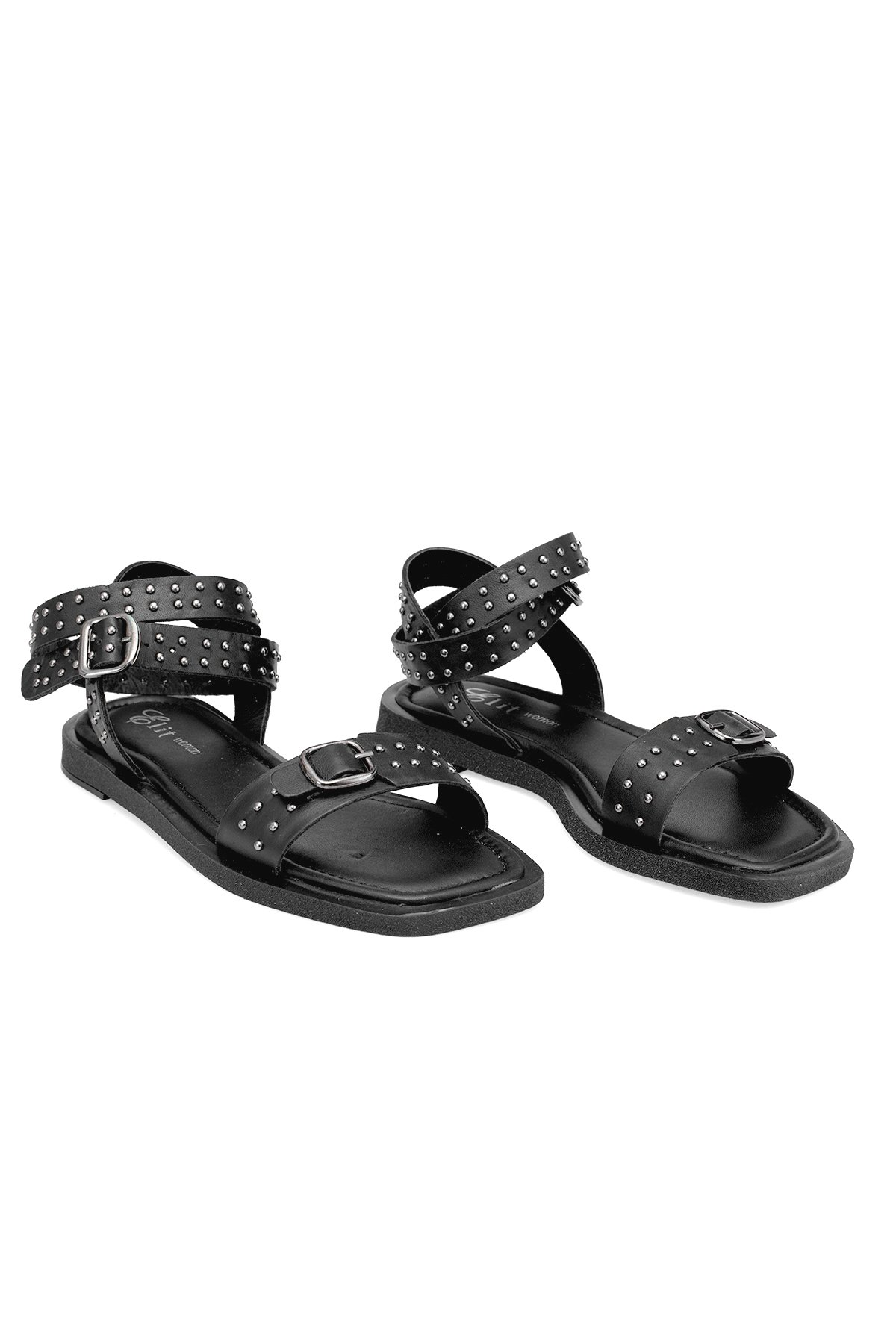 Elit Maribelle Kadın Hakiki Deri Ortopedik Düz Sandalet Siyah - Görsel 7