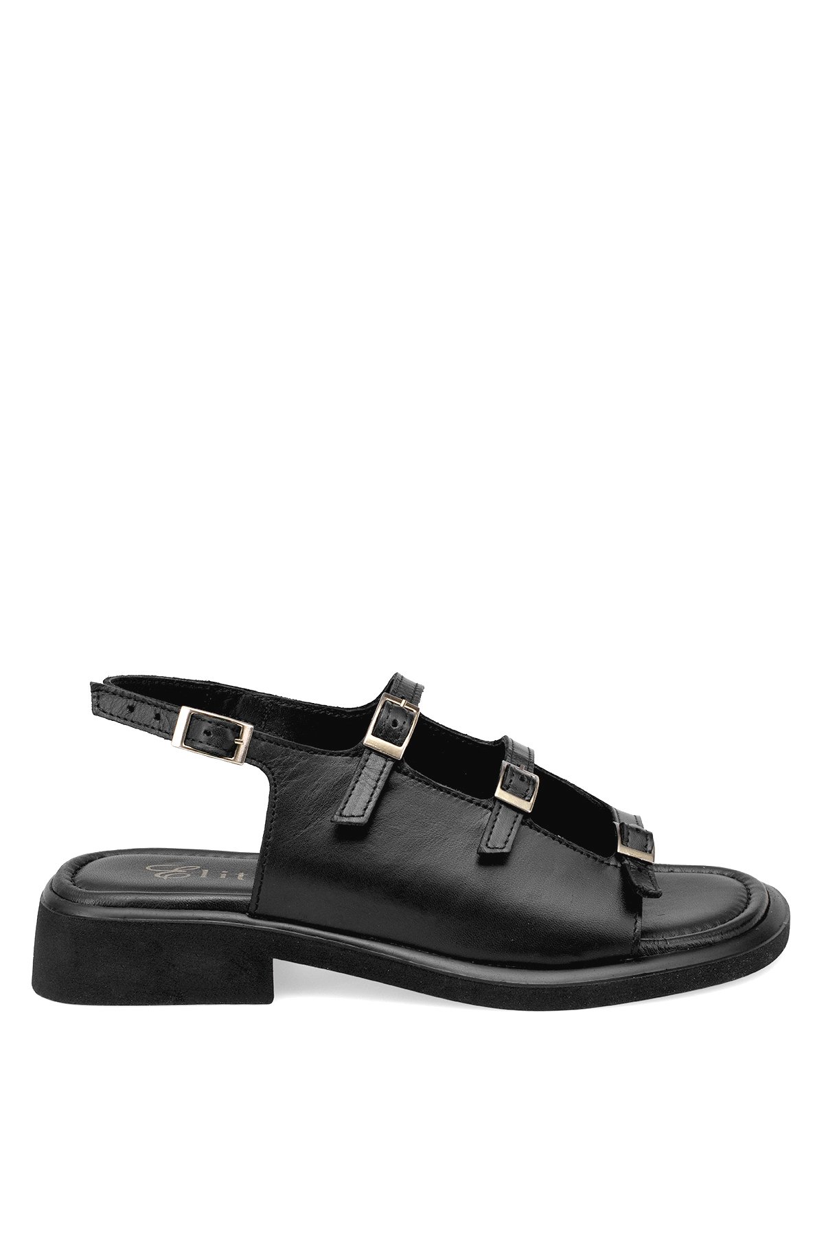 Elit Vivienne Kadın Hakiki Deri Ortopedik Düz Sandalet Siyah - Görsel 2