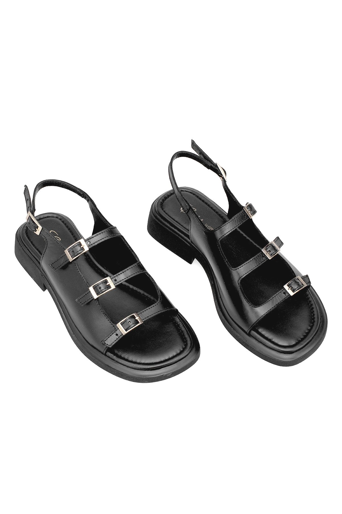 Elit Vivienne Kadın Hakiki Deri Ortopedik Düz Sandalet Siyah - Görsel 3