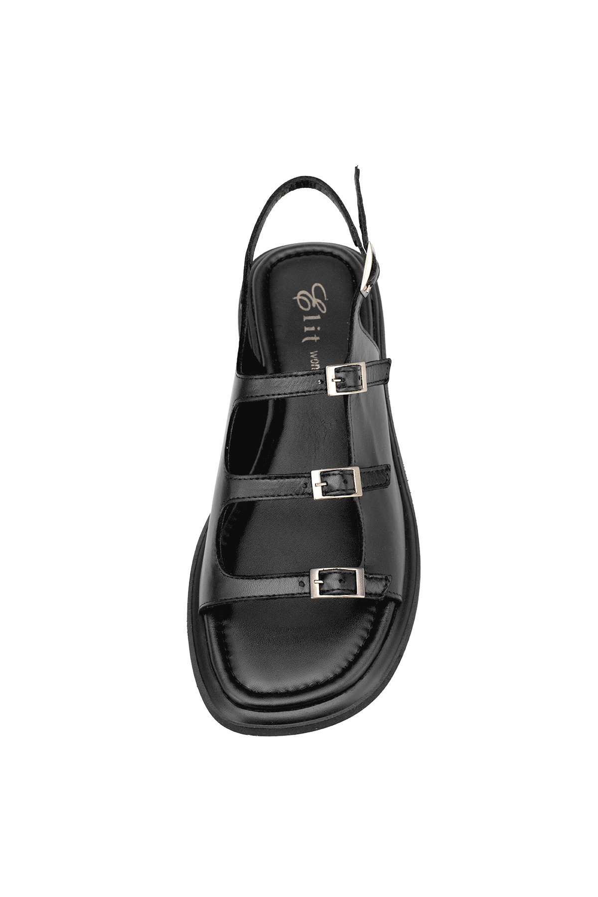 Elit Vivienne Kadın Hakiki Deri Ortopedik Düz Sandalet Siyah - Görsel 7