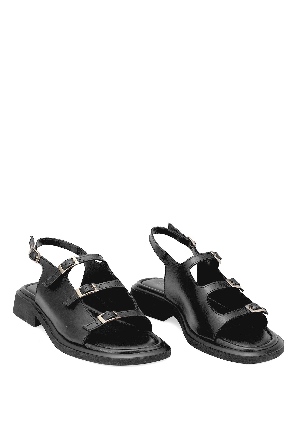 Elit Vivienne Kadın Hakiki Deri Ortopedik Düz Sandalet Siyah - Görsel 8