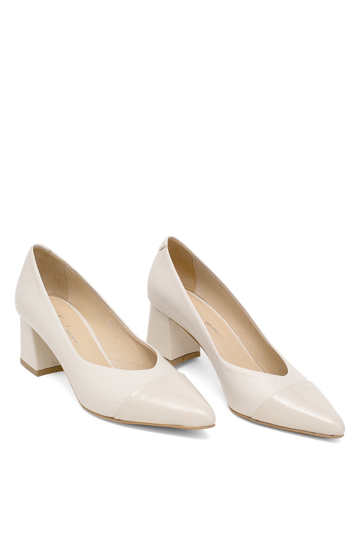 Elit Lavinia Kadın Hakiki Deri Klasik Topuklu Ayakkabı Bej - Görsel 2