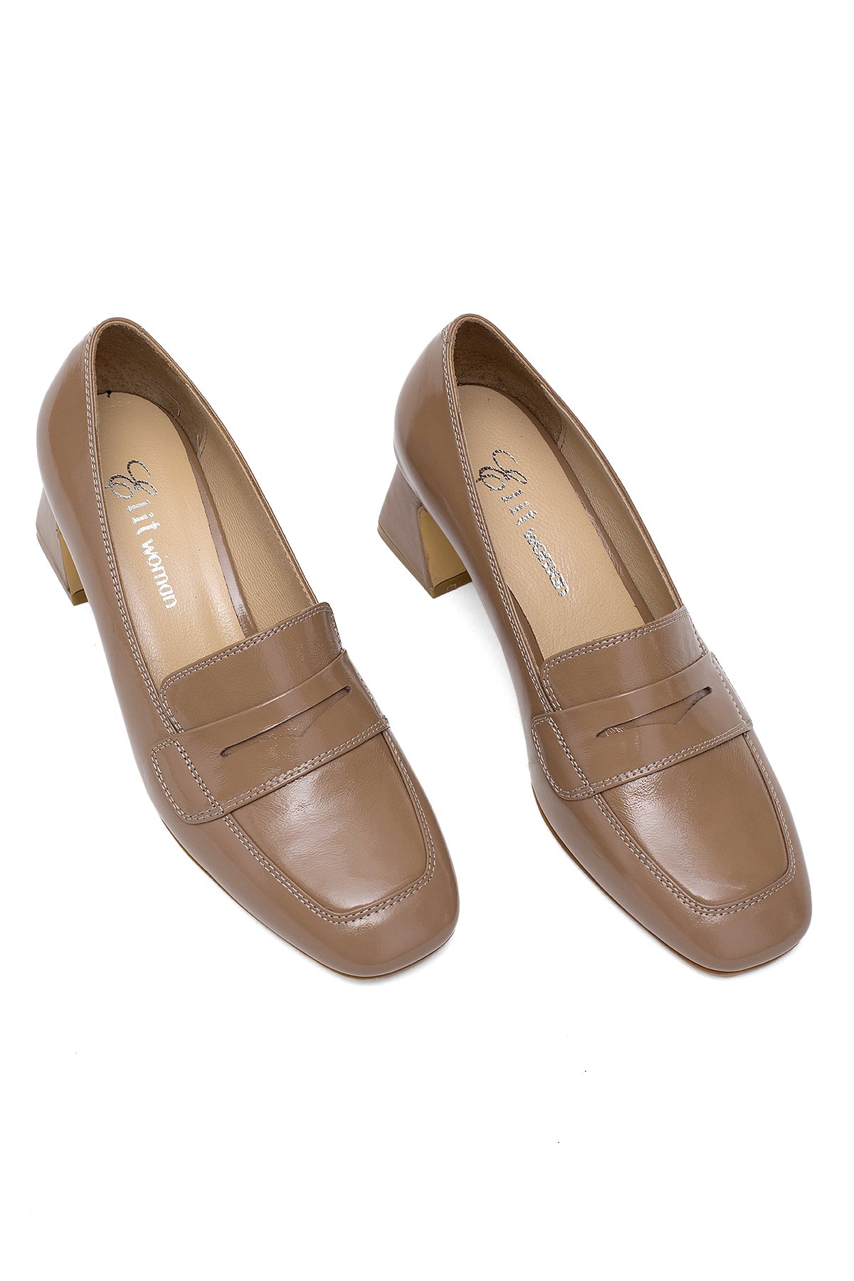 Elit Mireya Kadın Hakiki Rugan Deri Klasik Topuklu Ayakkabı Vizon - Görsel 3