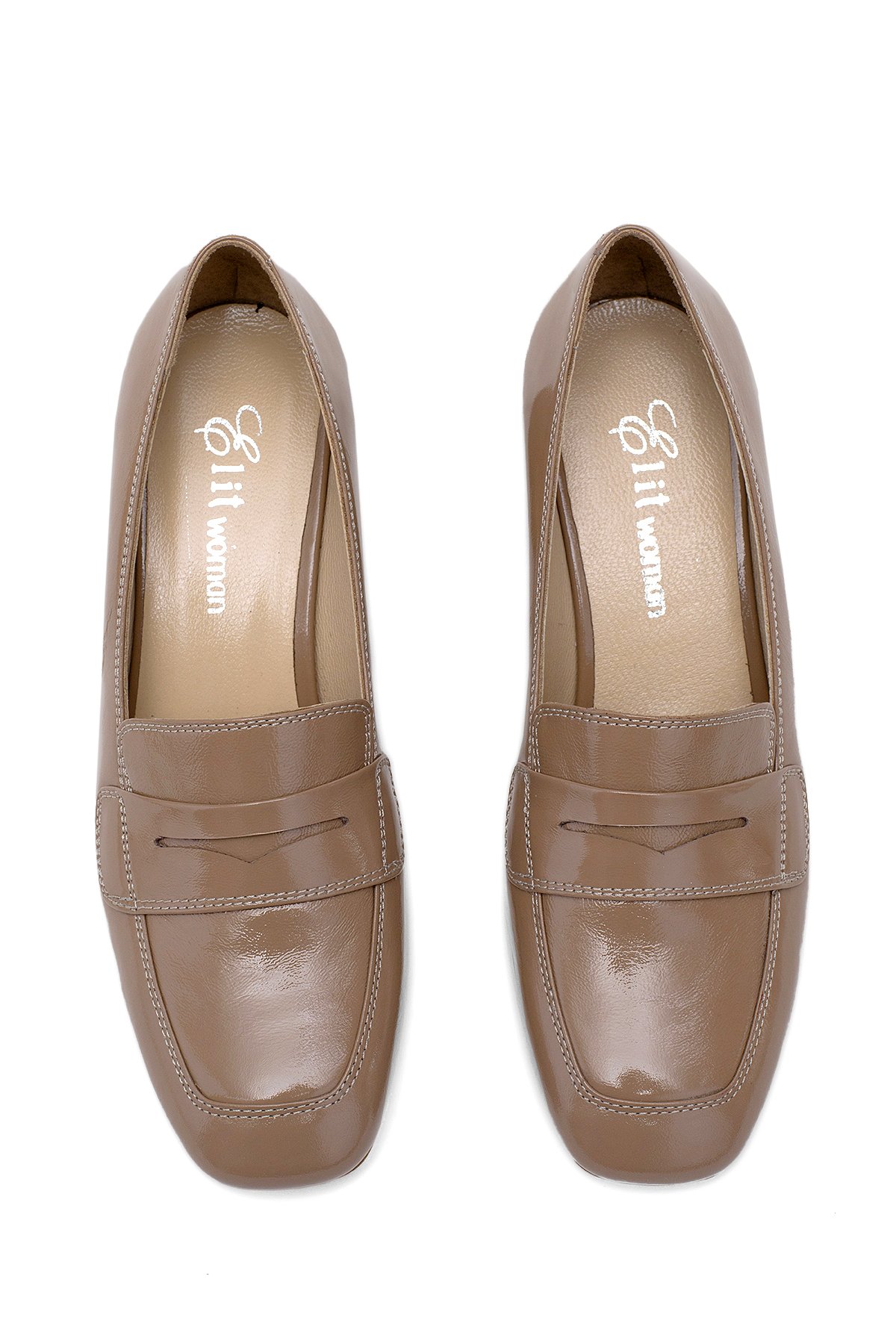 Elit Mireya Kadın Hakiki Rugan Deri Klasik Topuklu Ayakkabı Vizon - Görsel 4