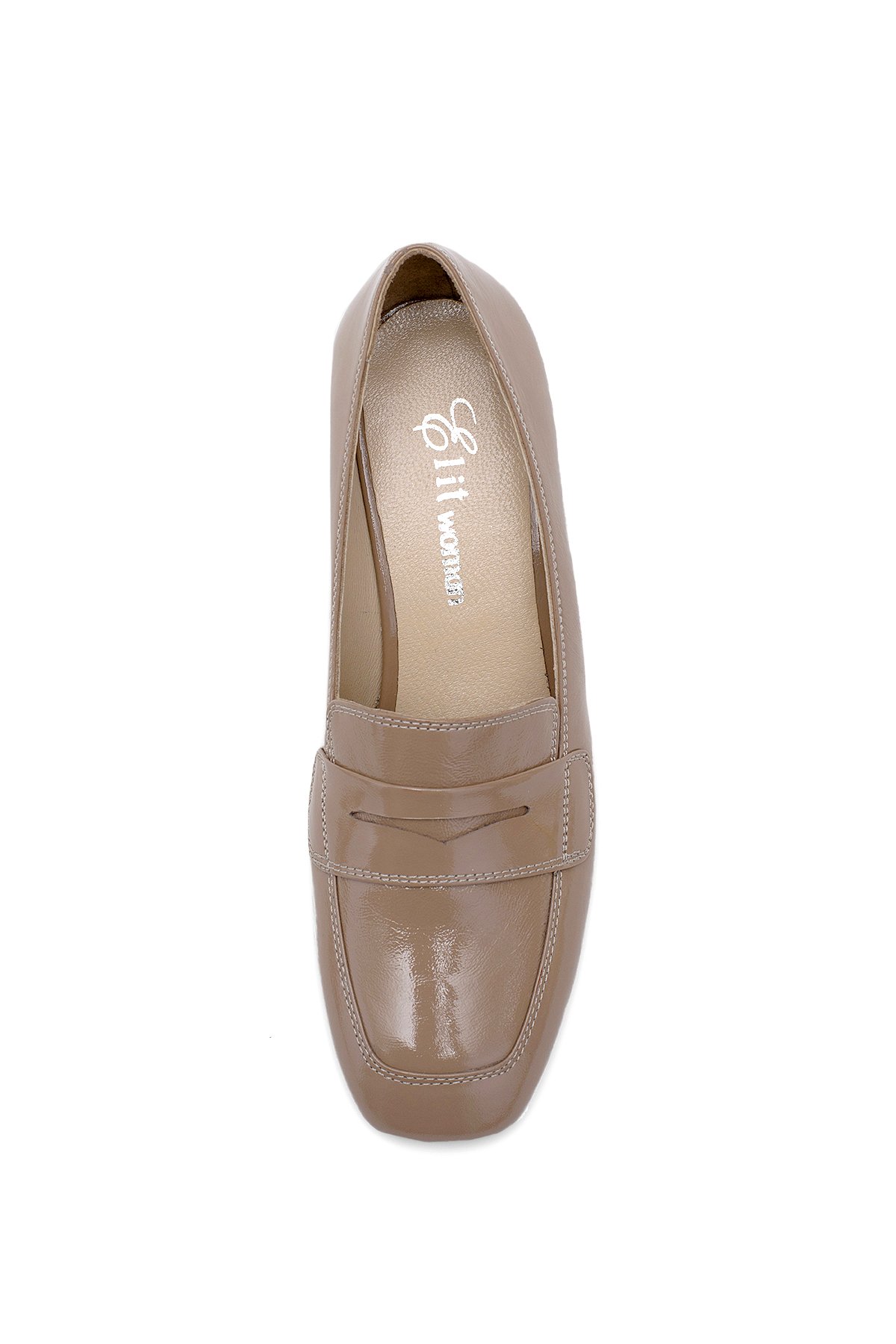 Elit Mireya Kadın Hakiki Rugan Deri Klasik Topuklu Ayakkabı Vizon - Görsel 7