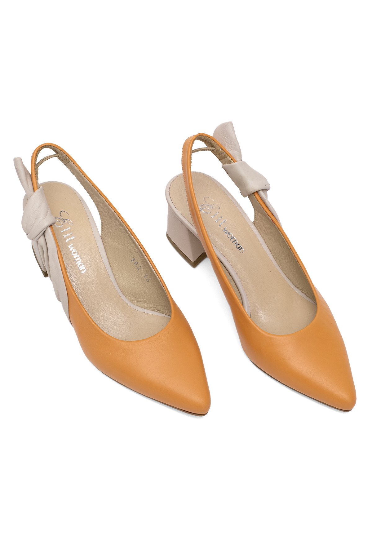 Elit Amina Kadın Hakiki Deri Klasik Topuklu Ayakkabı Turuncu - Görsel 4