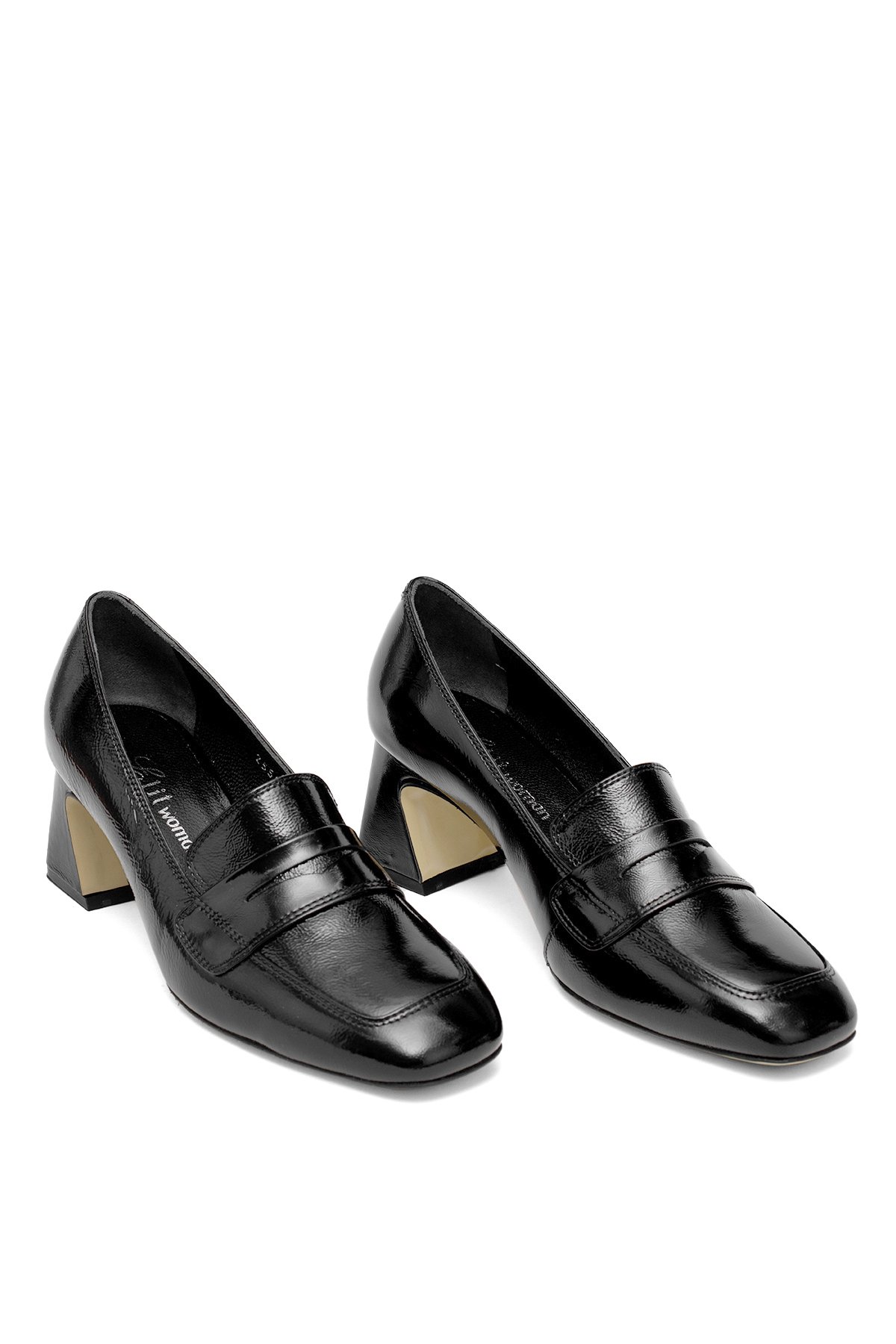 Elit Mireya Kadın Hakiki Rugan Deri Klasik Topuklu Ayakkabı Siyah - Görsel 2