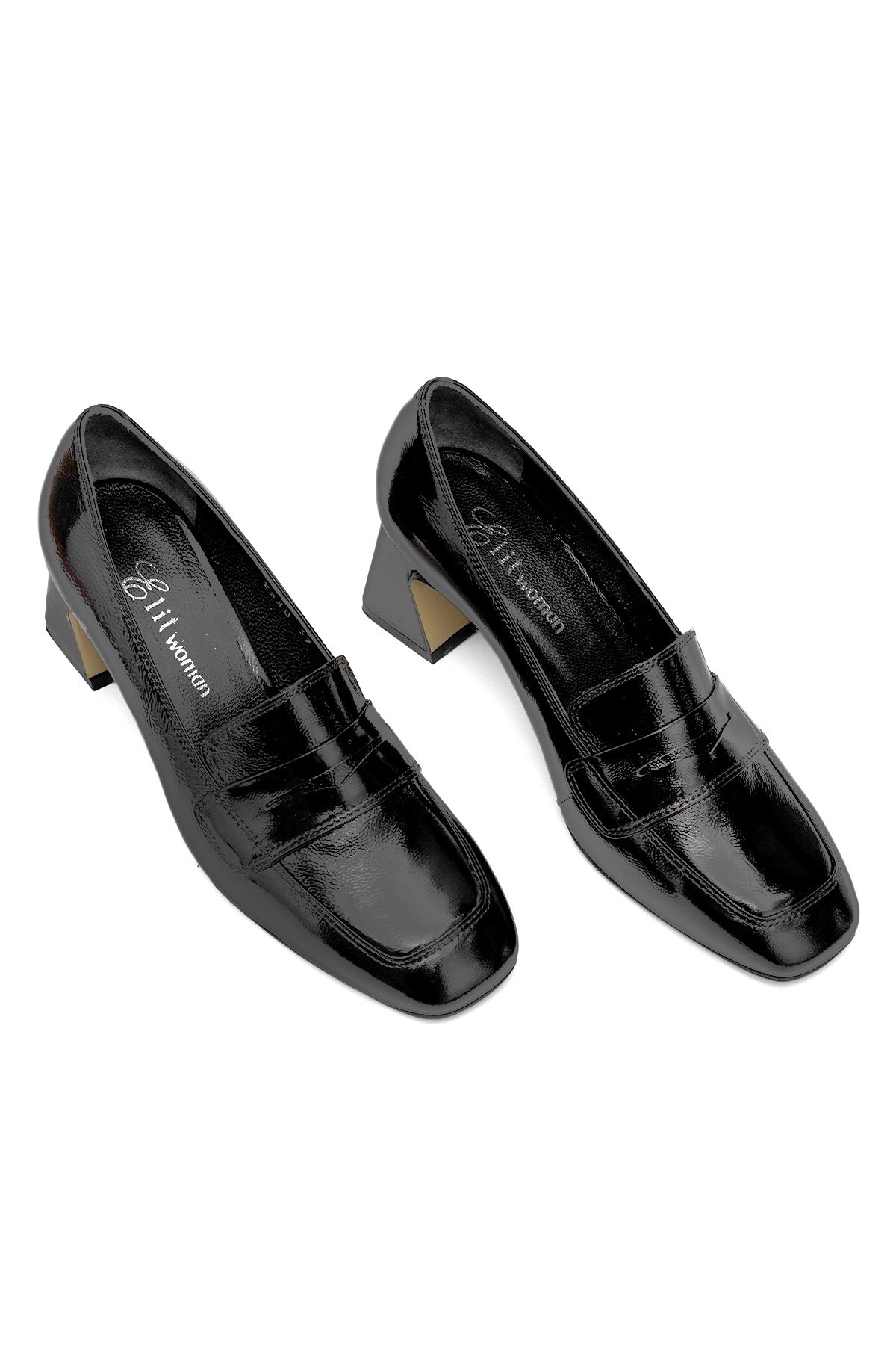 Elit Mireya Kadın Hakiki Rugan Deri Klasik Topuklu Ayakkabı Siyah - Görsel 3