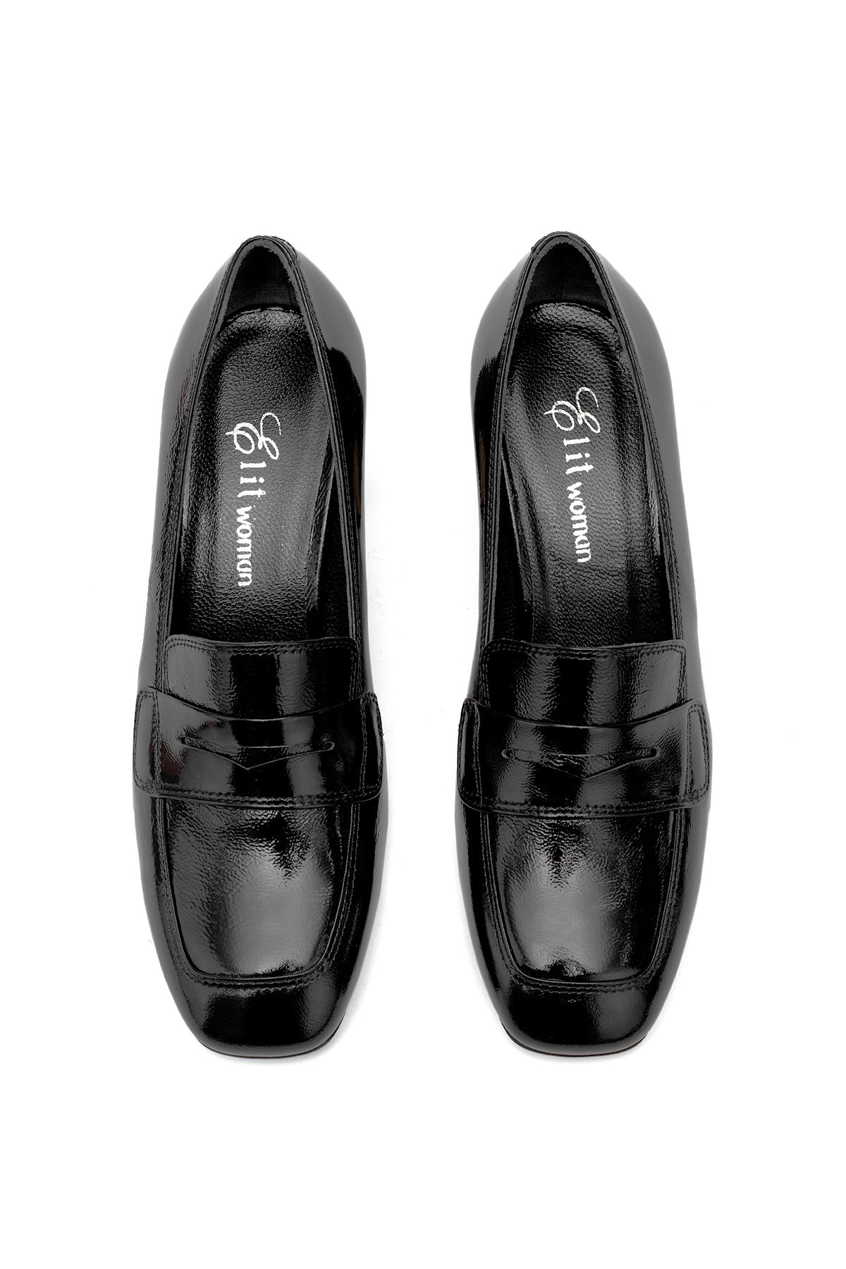 Elit Mireya Kadın Hakiki Rugan Deri Klasik Topuklu Ayakkabı Siyah - Görsel 4