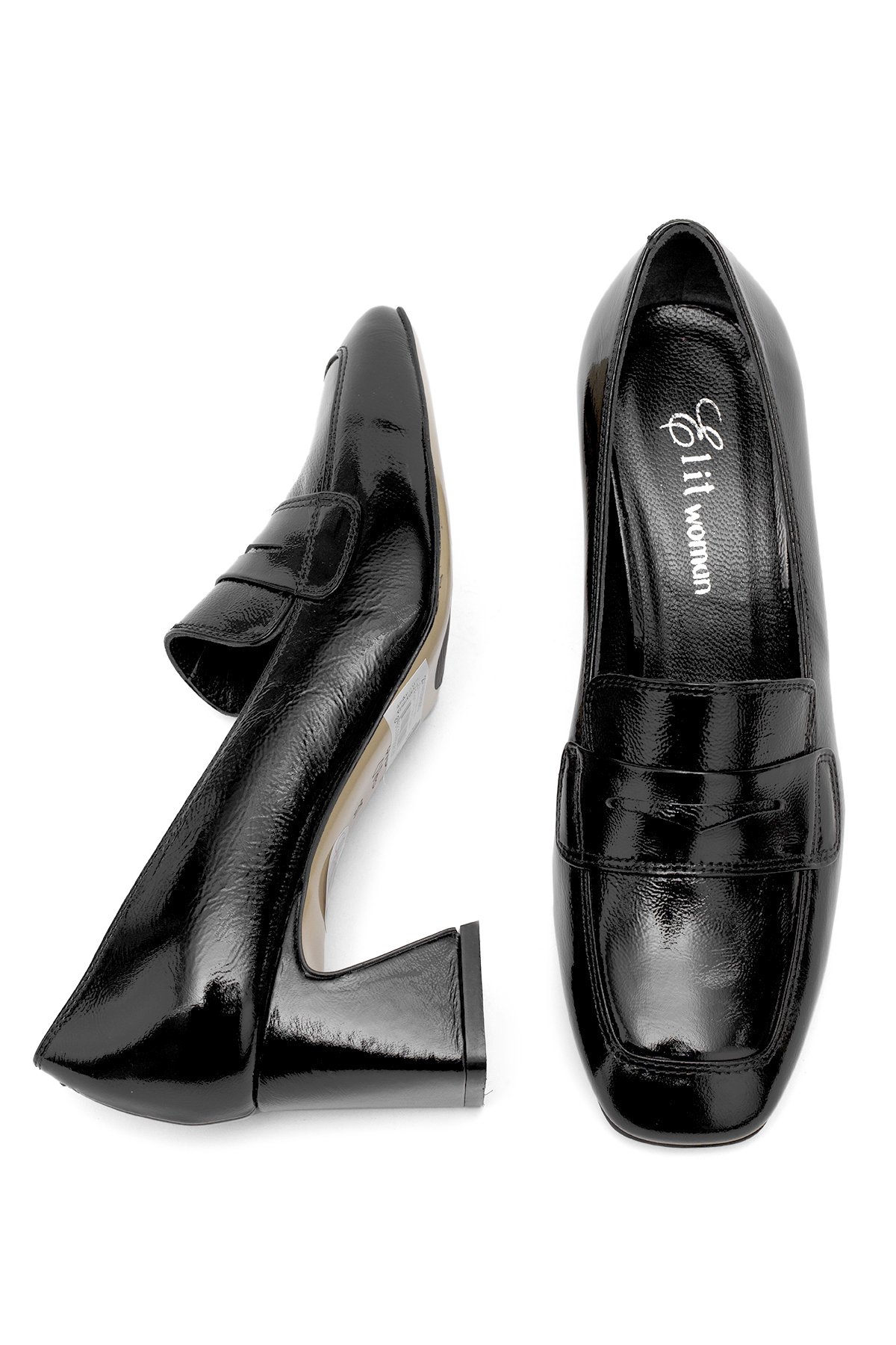 Elit Mireya Kadın Hakiki Rugan Deri Klasik Topuklu Ayakkabı Siyah - Görsel 5