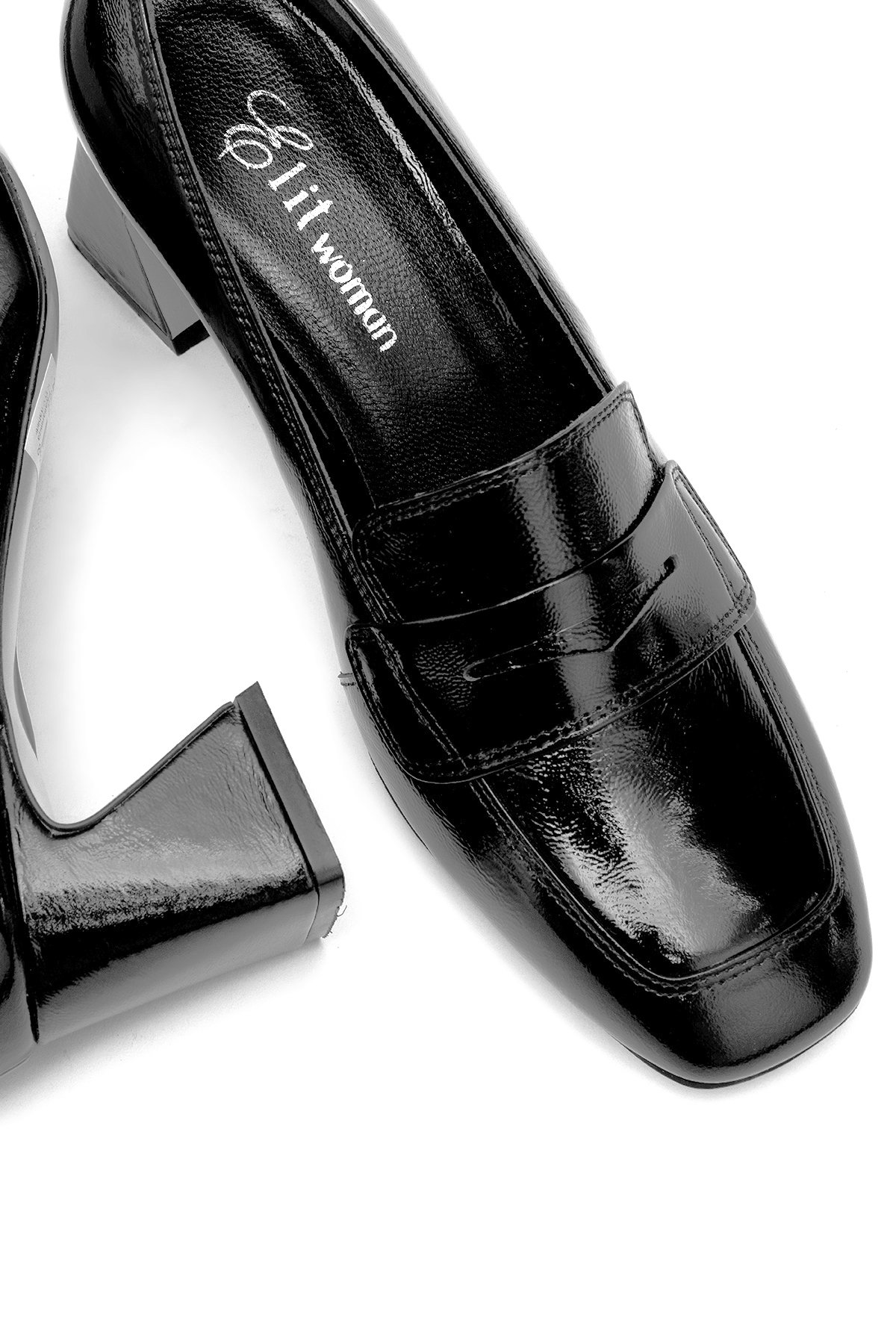 Elit Mireya Kadın Hakiki Rugan Deri Klasik Topuklu Ayakkabı Siyah - Görsel 6