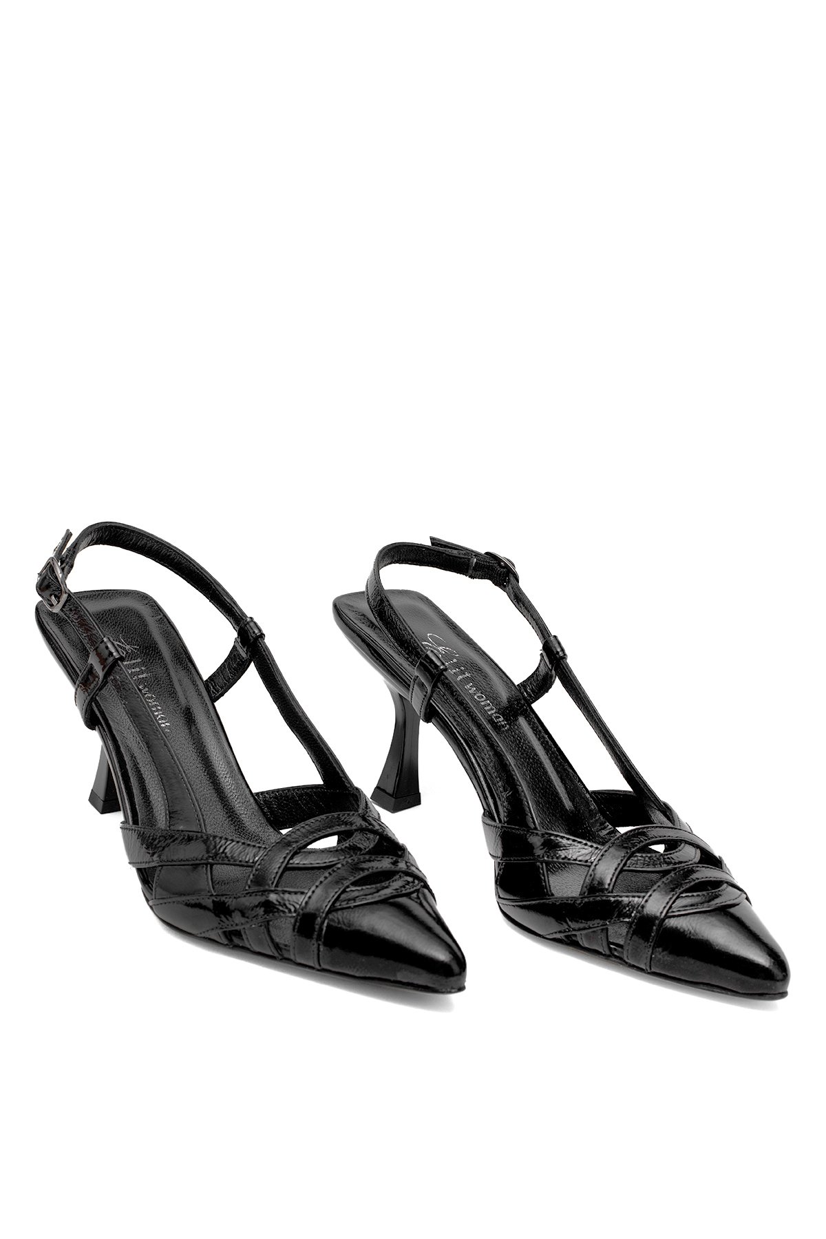 Elit Valeria Kadın Hakiki Rugan Deri Klasik Topuklu Ayakkabı Siyah - Görsel 2
